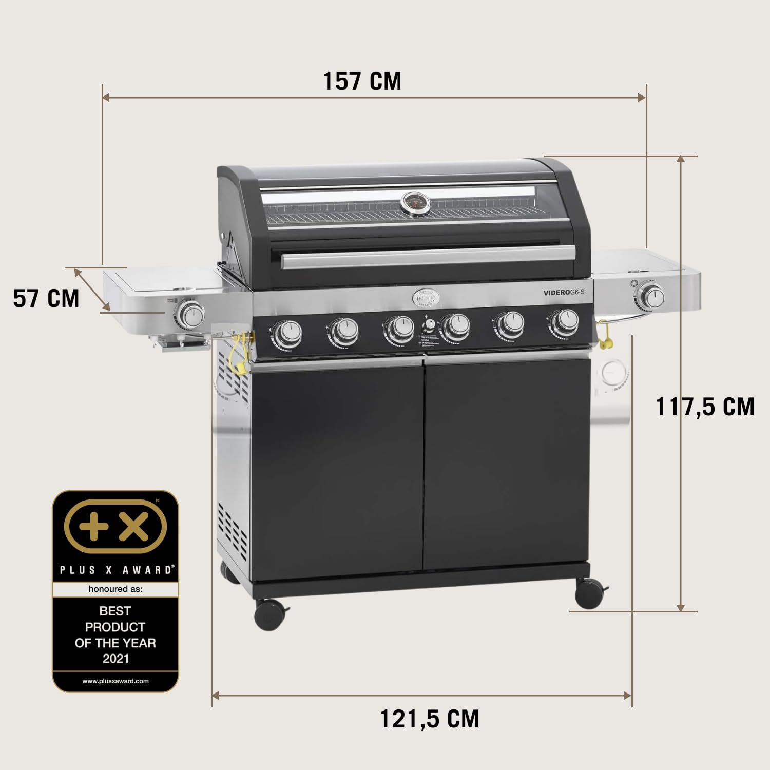 RÖSLE Elektrogrill BBQ-Portable Videro E2-P, tragbarer Tischgrill mit 2 Brennern, Warmhalterost und Deckel mit Glaseinsatz, pulverbeschichteter Stahl, schwarz/silbern