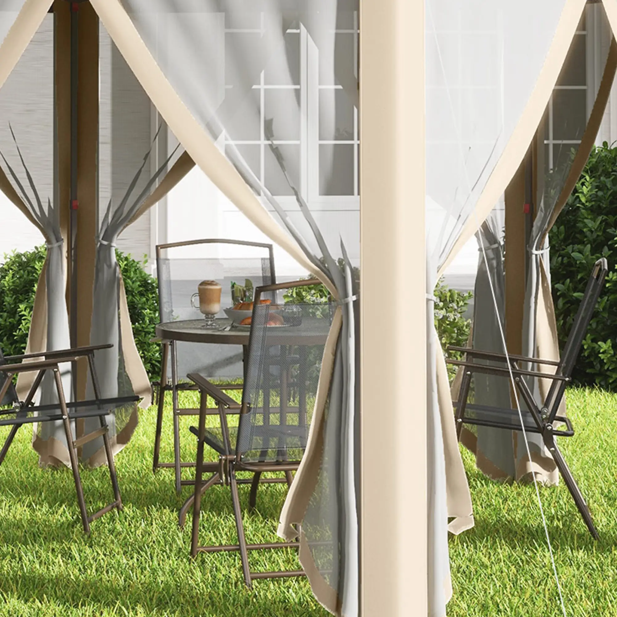 Outsunny Paviljoen 4x4 m zeshoekig met dubbel dak beige