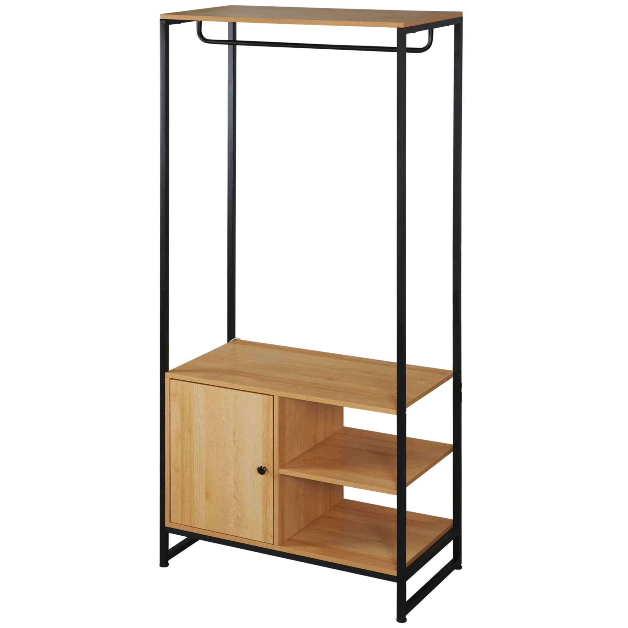 HOMCOM Kleiderständer aus Stahl und Holz im industriellen Stil mit Schuhschrank und Regalen, 80x40x180cm