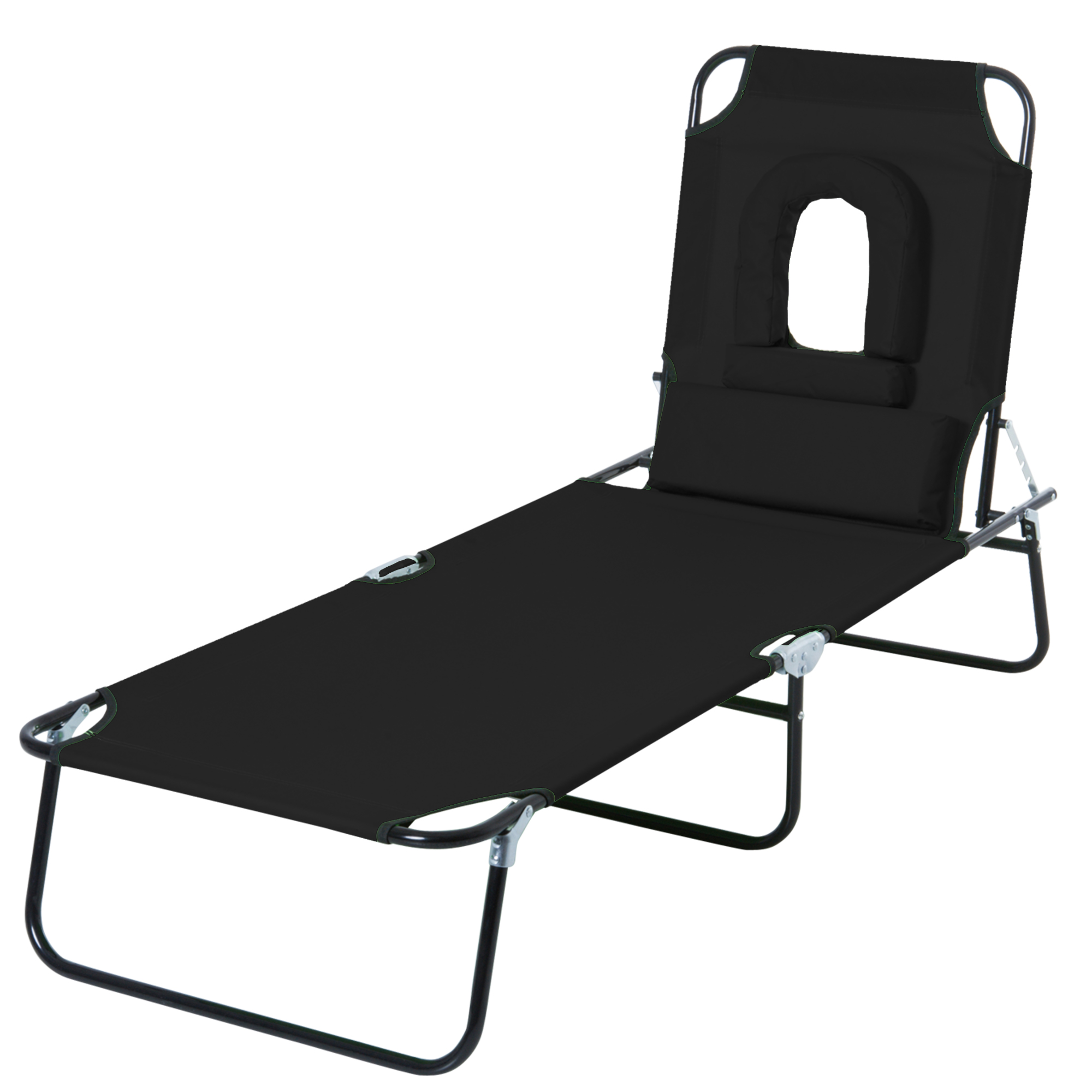 Outsunny Sonnenliege klappbarer Liegestuhl mit 4 Positionen Lesestuhl 3 Kissen Schwarz