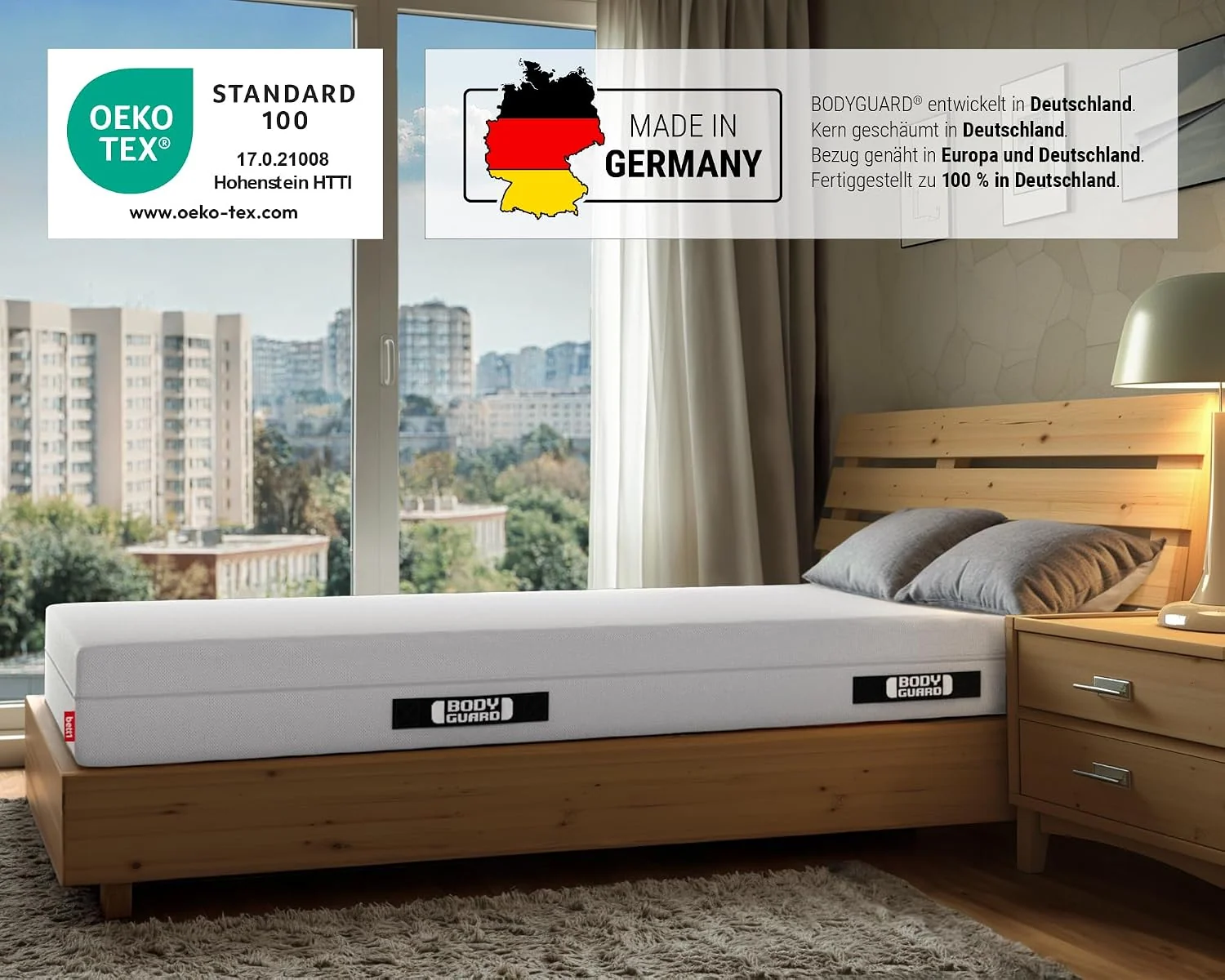 bett1 BODYGUARD Anti-Kartell-Matratze aus QXSchaum mit waschbarem Bezug