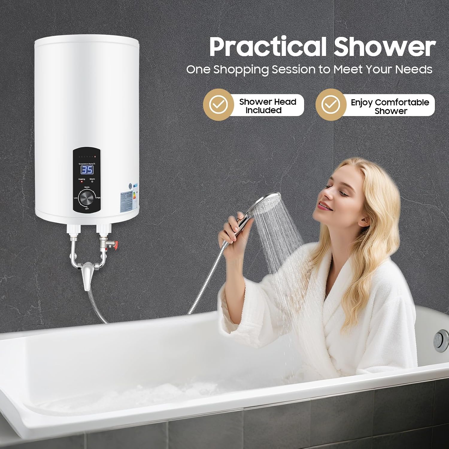 Scaldabagno elettrico verticale da 50 l, 2000 W, Boiler Elettrico, Scaldacqua Elettrico, Scalda Acqua Istantanea, regolabile da 220 V, per cucina e bagno