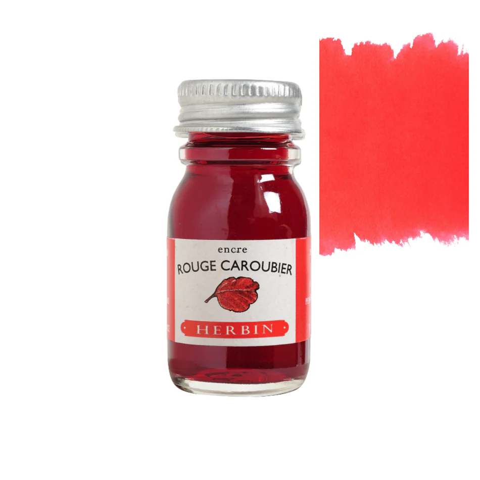 J. Herbin Fountain Pen Ink 10ml Bottle -35 Colors: Rouge Caroubier (Red Carob)