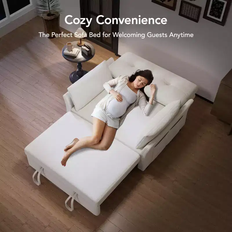 Chenille Sleeper Sofa Bed, Convertible Couch with Pull-Out Bed for Living Room