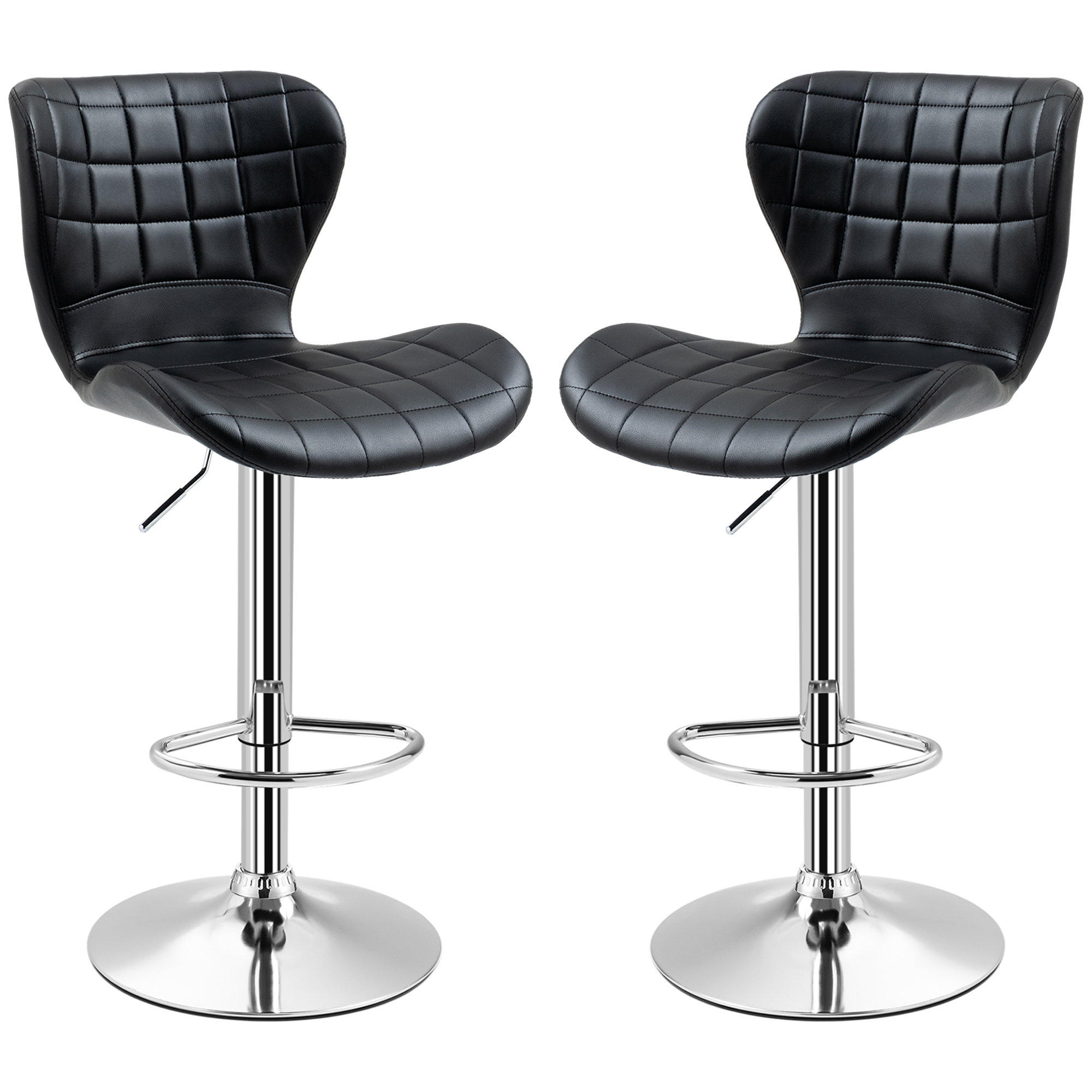 HOMCOM Set mit 2 modernen Design-Barhockern, höhenverstellbar 59-81 cm, 360° drehbar, PU Schwarz