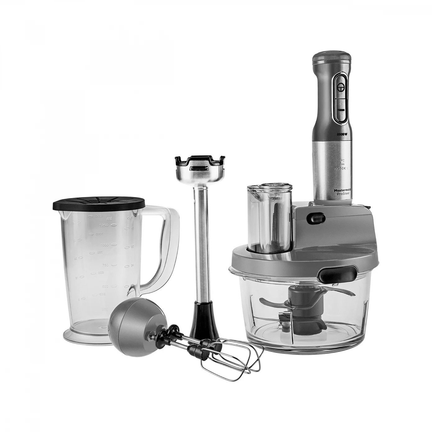 Küchenmaschine Mastermaid Küchenroboter aus Stahlglas Standmixer Zeerkleinerer 2500 W Galaxy Grey