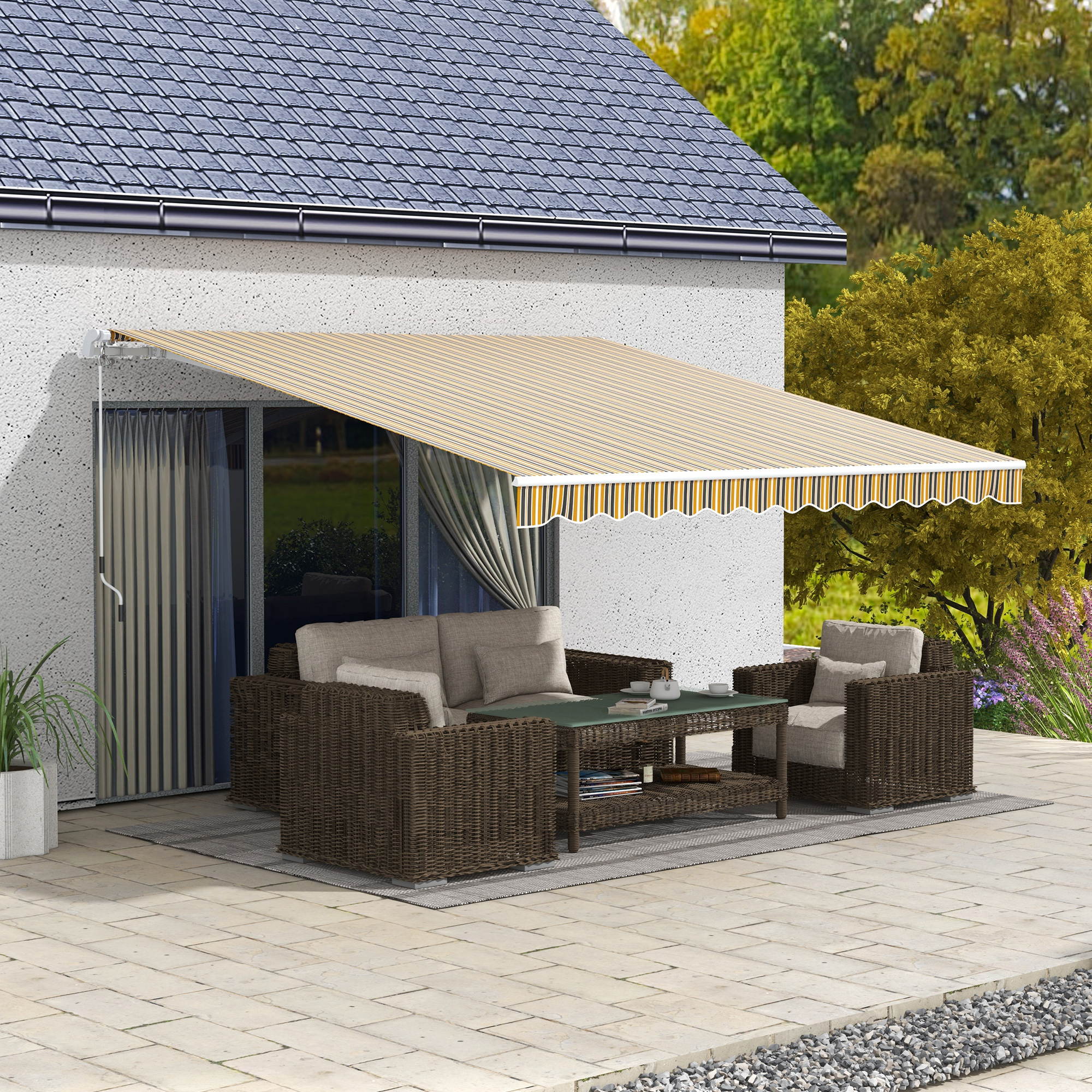Outsunny Markise Sonnenschutz Sonnendach, 3, 5 m x 2,5 m, Gelb + Grau