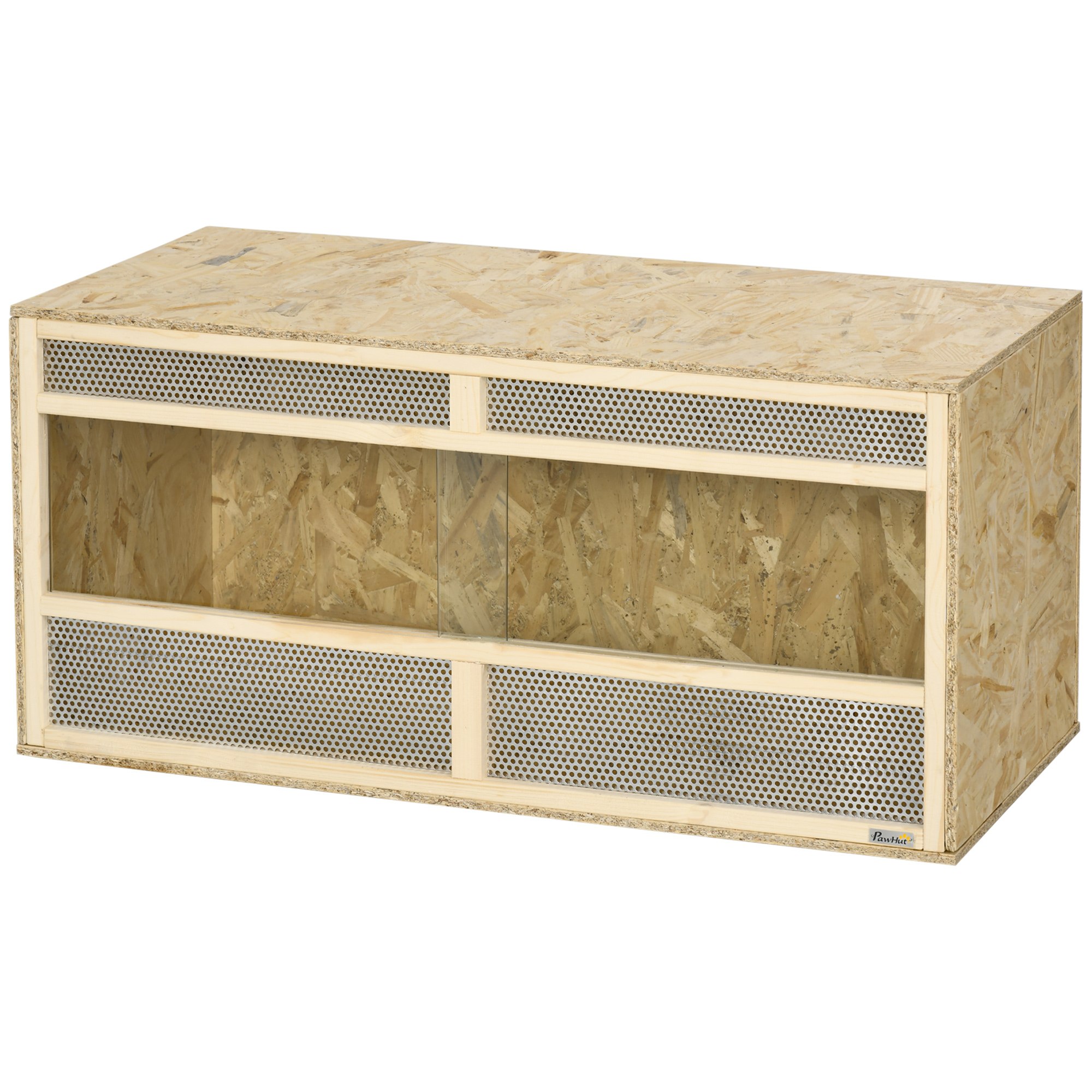 PawHut Terrarium aus OSB-Holz für Reptilien mit schwenkbarer Glastür - 100 x 47 x 47 cm Naturholz