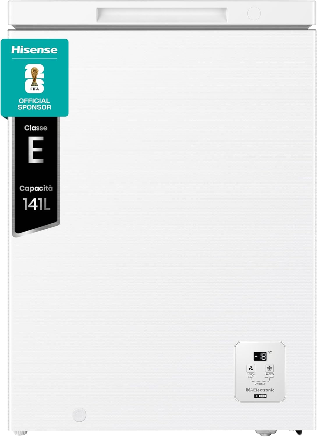 Hisense FT145N1AWE NUOVO Congelatore a pozzo 141 litri, Super Silenzioso 40 db, classe E, (L*P*A): 60,6×55,9×85,8 cm, Bianco