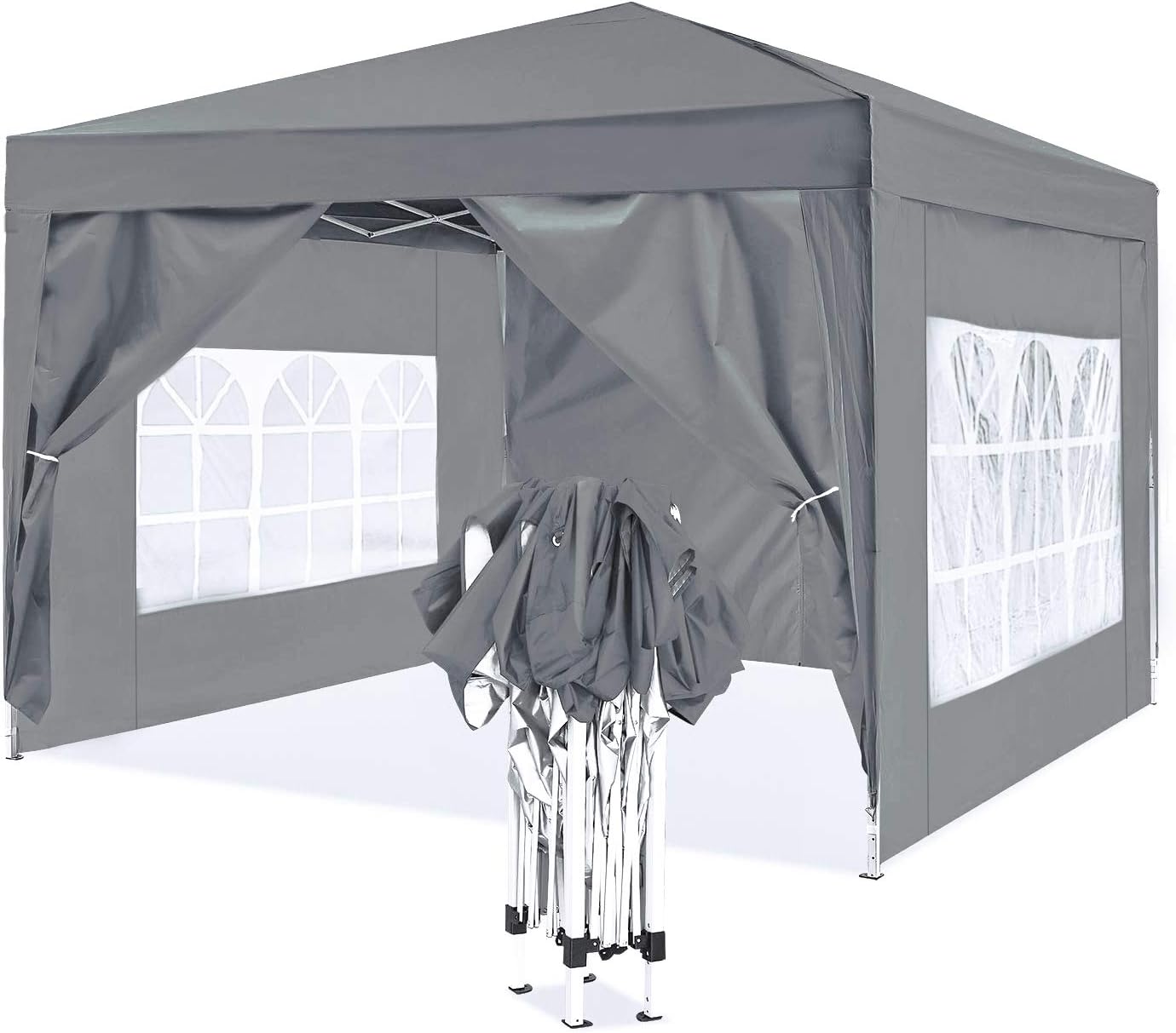 ISE Gazebo 3x3, Gazebo Pieghevole, Gazebo 3x3 Pieghevole Impermeabile, Robusto UV50+,Tende per Eventi e Tendoni, Tenda per Giardino/Feste/Campeggio/Festival/Birra/Picnic/Matrimonio (Grigio)