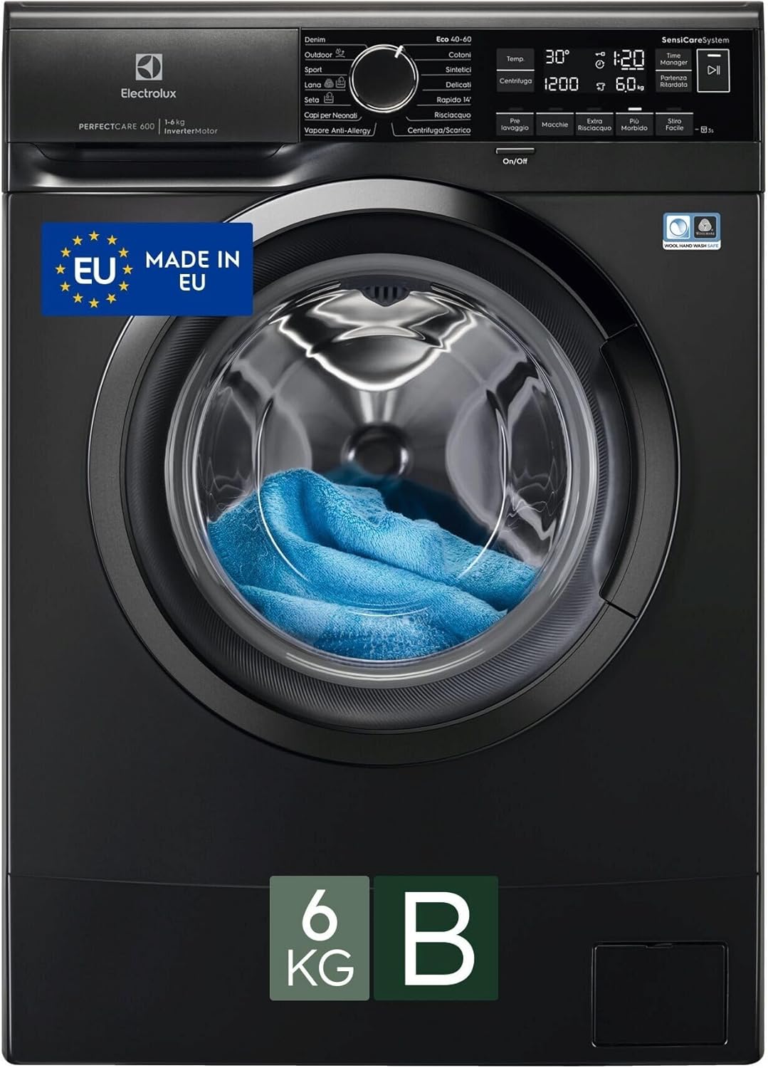 Electrolux EW6S306BL Lavatrice Slim a Carica Frontale, Tecnologia SensiCare 600, 6 kg, Display LED, 951 Giri al Minuto, AntiAllergy Vapor, La Funzione TimeManager, Argento Scuro, Classe B