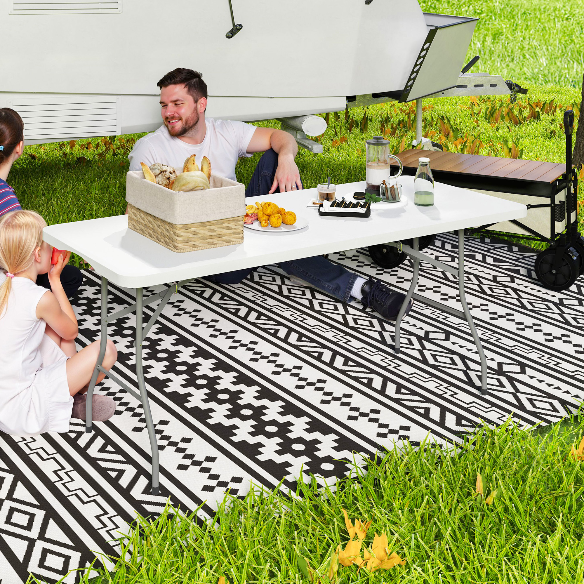 Outsunny Klapptisch, Faltbarer Campingtisch, Metall, Kunststoff, Picknicktisch, Weiß