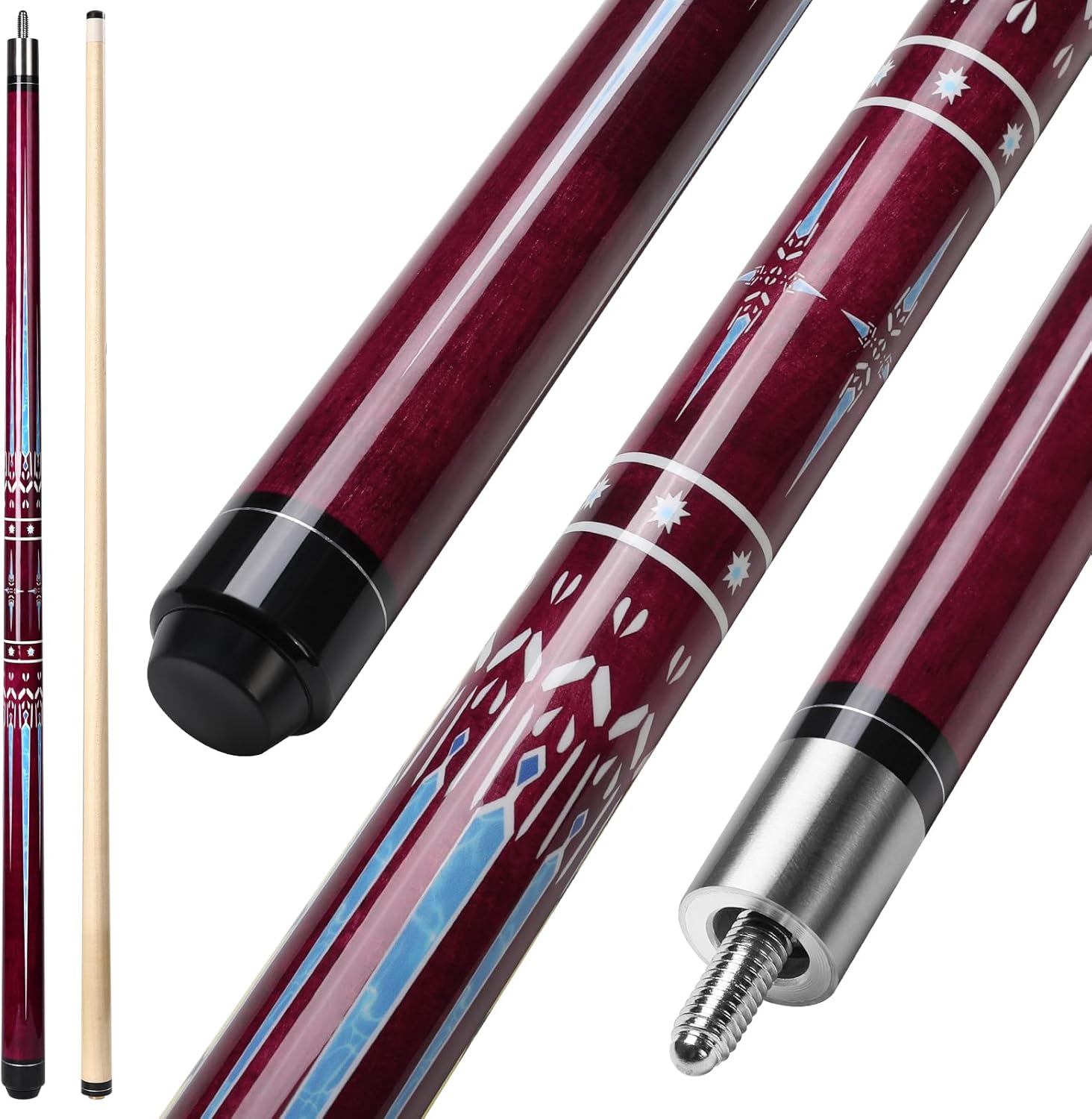 ASMPCUE Stecca da Biliardo da 58 Pollici Hardwood Pool Cue 13 mm Punte per Giocatori di Biliardo Professionisti, 1/2 Stecche per Biliardo Tavolo Sport