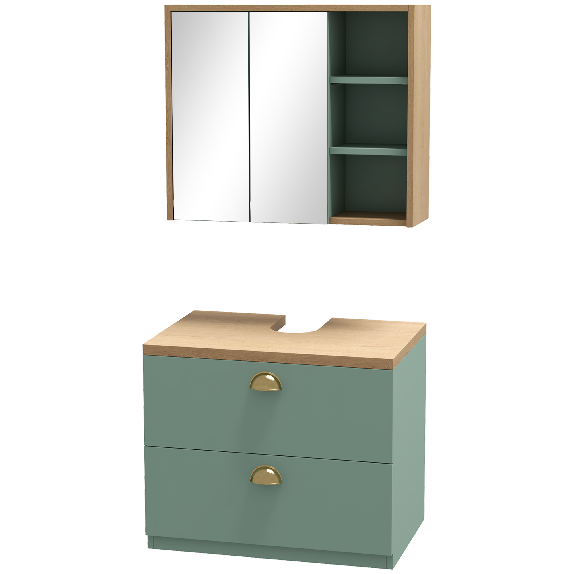 kleankin Badezimmermöbelset mit verstellbaren Regalen 2 Schubladen skandinavisches Design grün