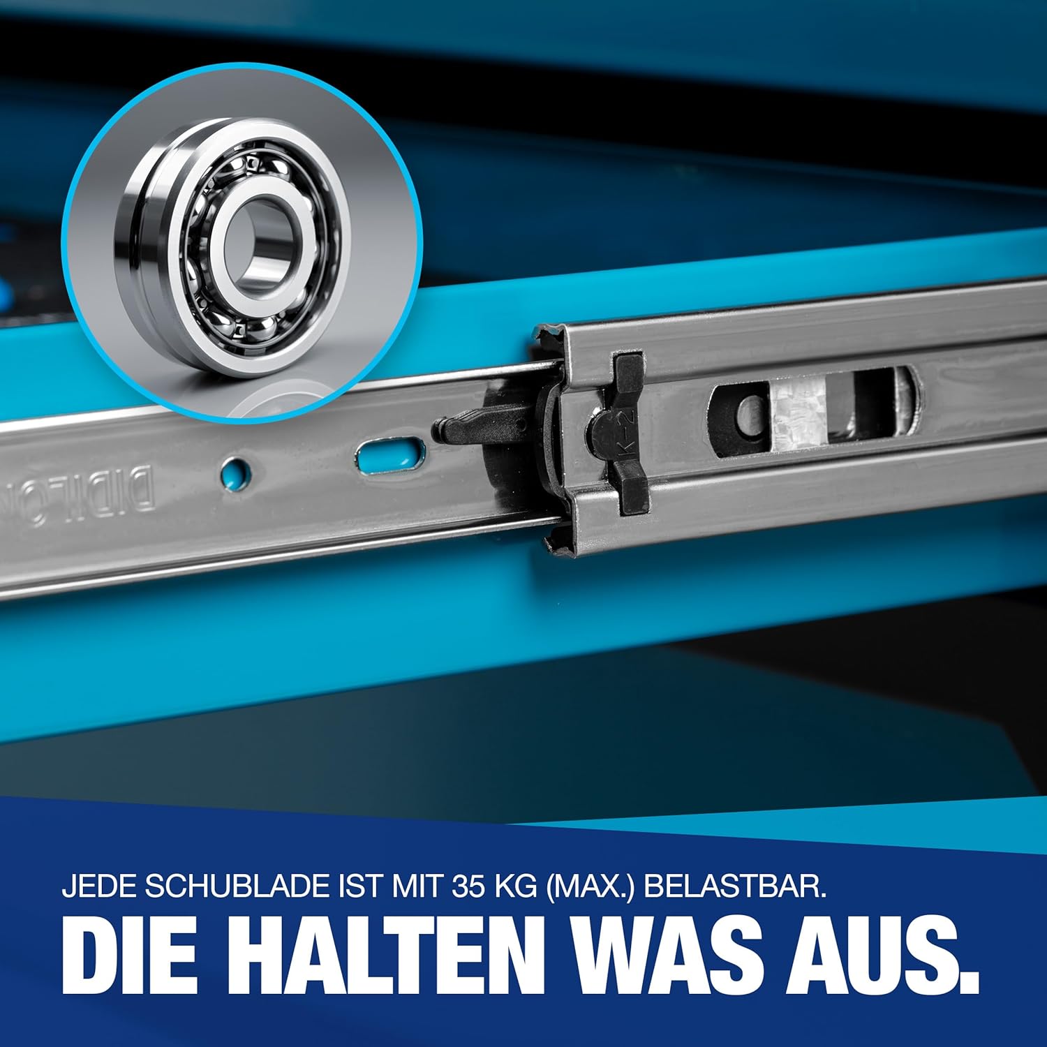 NTG WERKZEUGWAGEN GEFÜLLT MIT Werkzeug – Abschließbarer Werkstattwagen mit 7 Schubladen – 252-teilig, Davon 6 bestückt – Soft Inlays in Carbonoptik – Robuster Werkzeugkasten & Werkzeugkiste – Blau