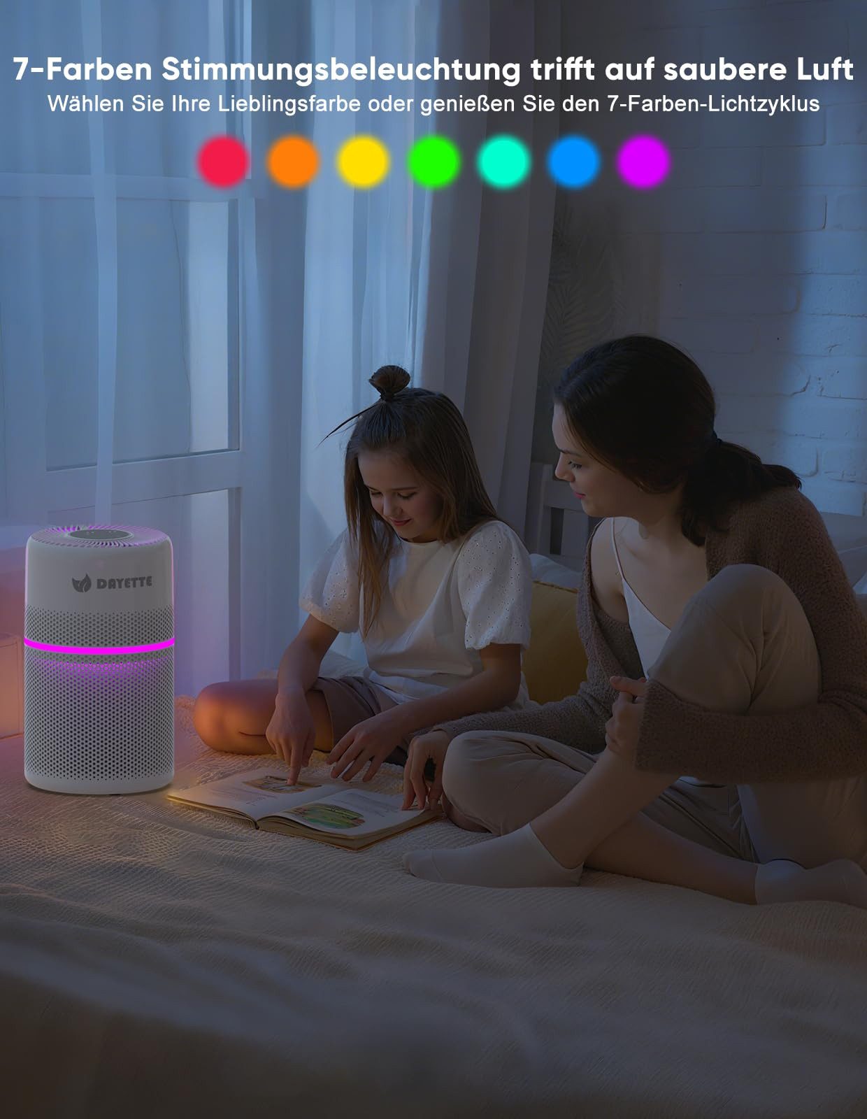 Luftreiniger mit HEPA Filter Smart App & Alexa Steuerung für Zuhause 7-Farben licht
