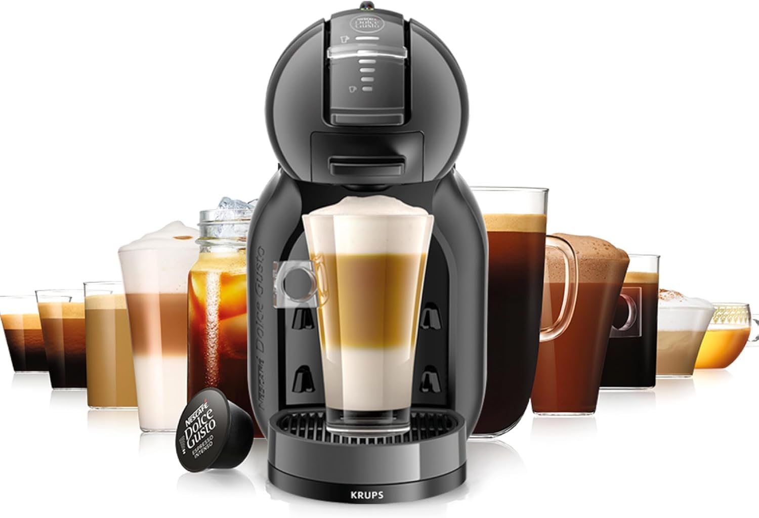 Krups Nescafé Dolce Gusto Mini Me, nero, automatico, qualità professionale, pressione 15 bar, grande varietà di bevande calde e fredde, 0,8 l, 1500 W, include 3 confezioni di caffè intenso, KP1238CAS
