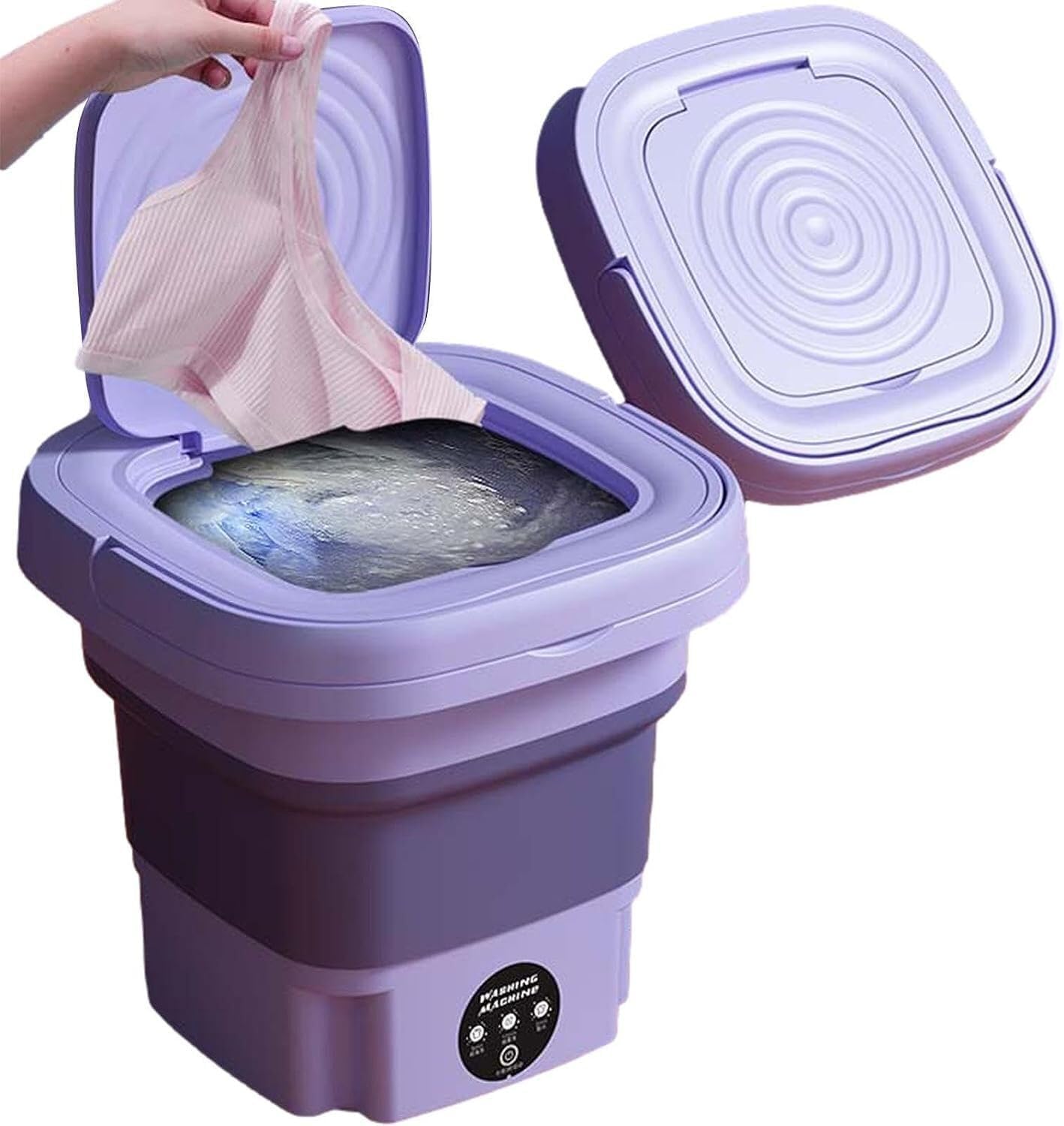 Mini Lavatrice Portatile 8L Pieghevole con Centrifuga, Adatto per Campeggio, Viaggi, Lavatrice da Campeggio Piccola, Bucato, Biancheria Intima, Calzini, Piccoli Oggetti, Tre velocità, Viola