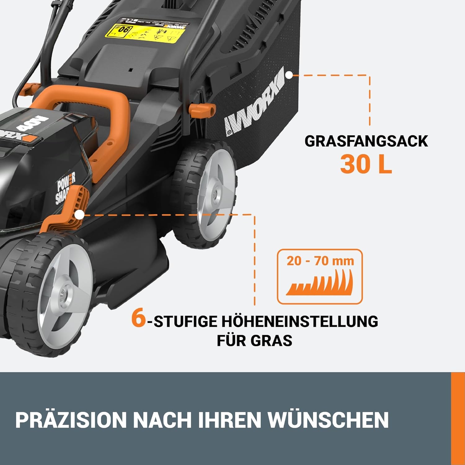 WORX WG779E.1 Akku-Rasenmäher 40V (2 x 20V) - 34 cm Schnittbreite - ideal für Gärten bis zu 460m² - IntelliCut Technologie - einfache Aufbewahrung - inkl. 2x4Ah Akkus & Dual-Schnellladegerät