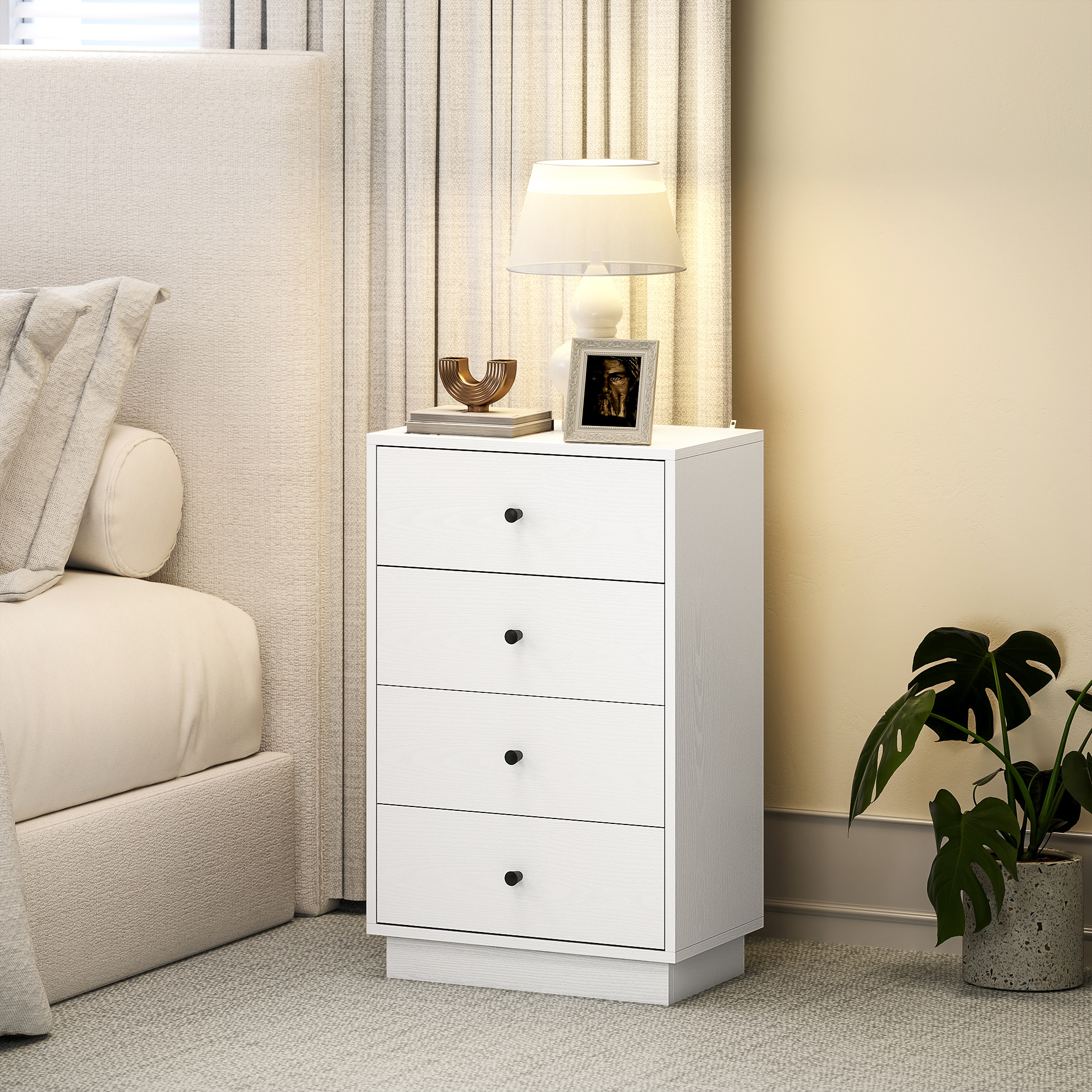 HOMCOM Moderne Kommode mit 4 Schubladen, Aufbewahrungsmöbel für Schlafzimmer, Wohnzimmer, Flur, 47 x 29 x 75 cm, weiß