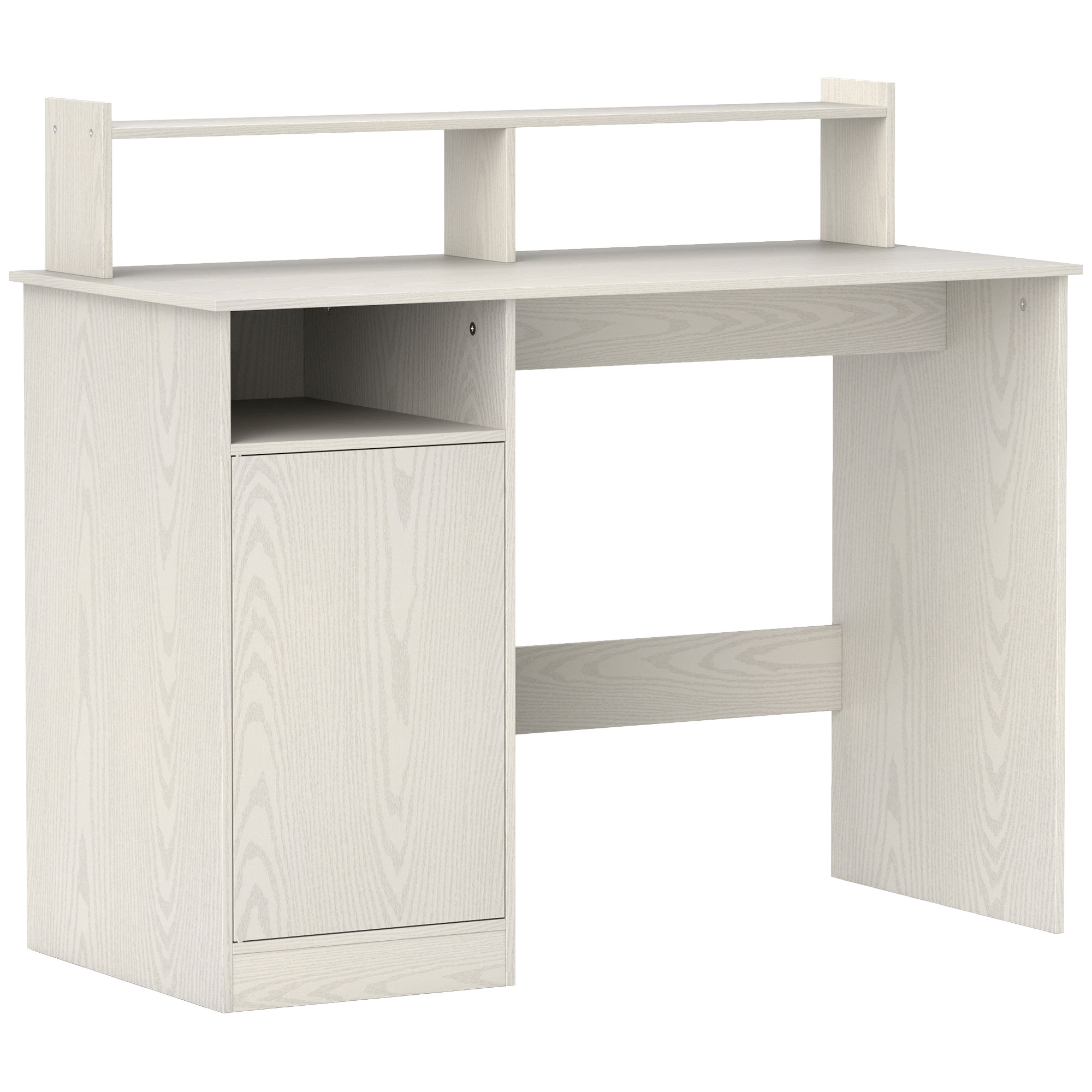 HOMCOM Moderner Schreibtisch mit Monitorständer, Schrank und Regale, 108x50x94 cm, Cremeweiß