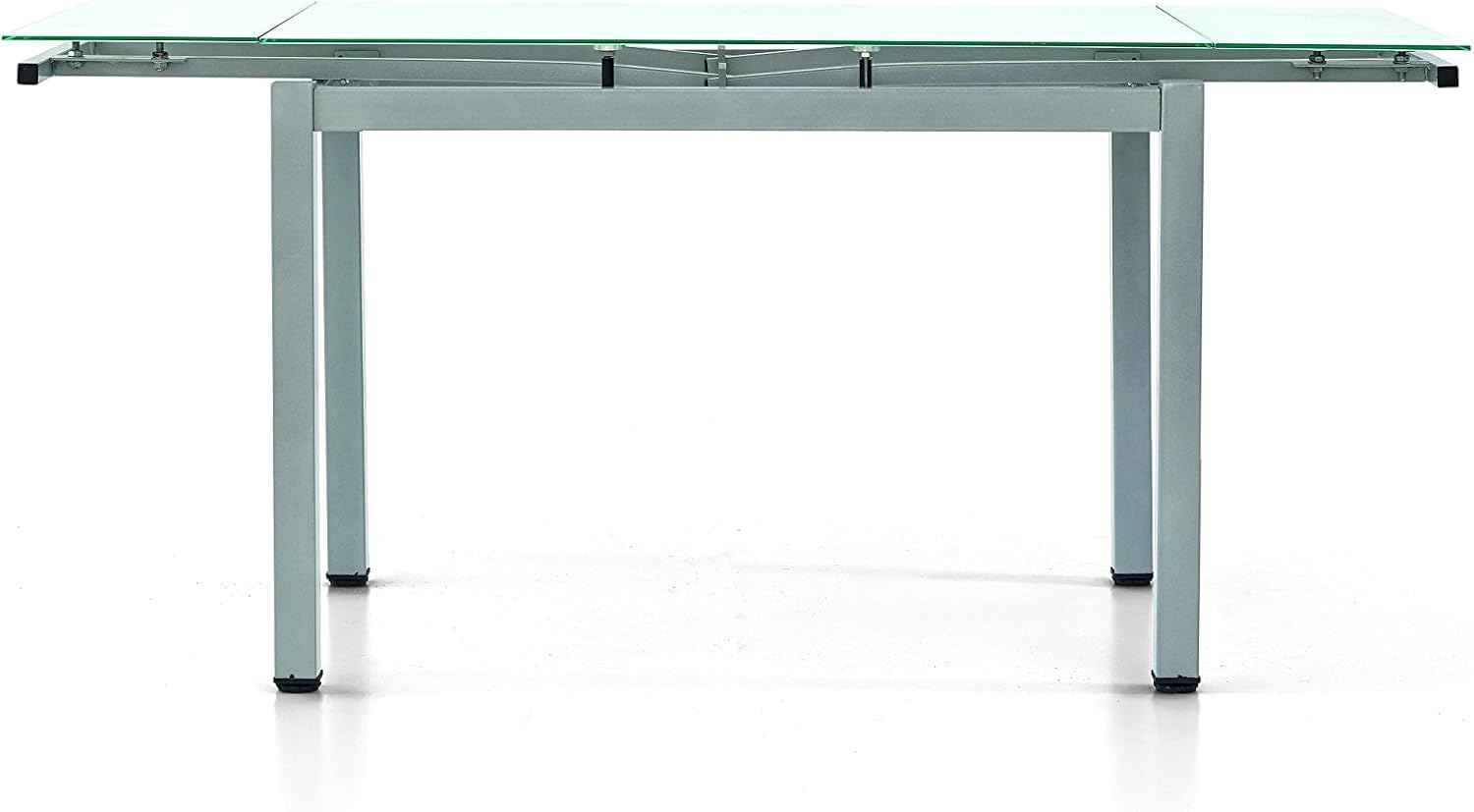 KONTE.DESIGN Tavolo RAPALLO allungabile in vetro bianco opaco e base metallo satinato grigio, 110x70x76 cm