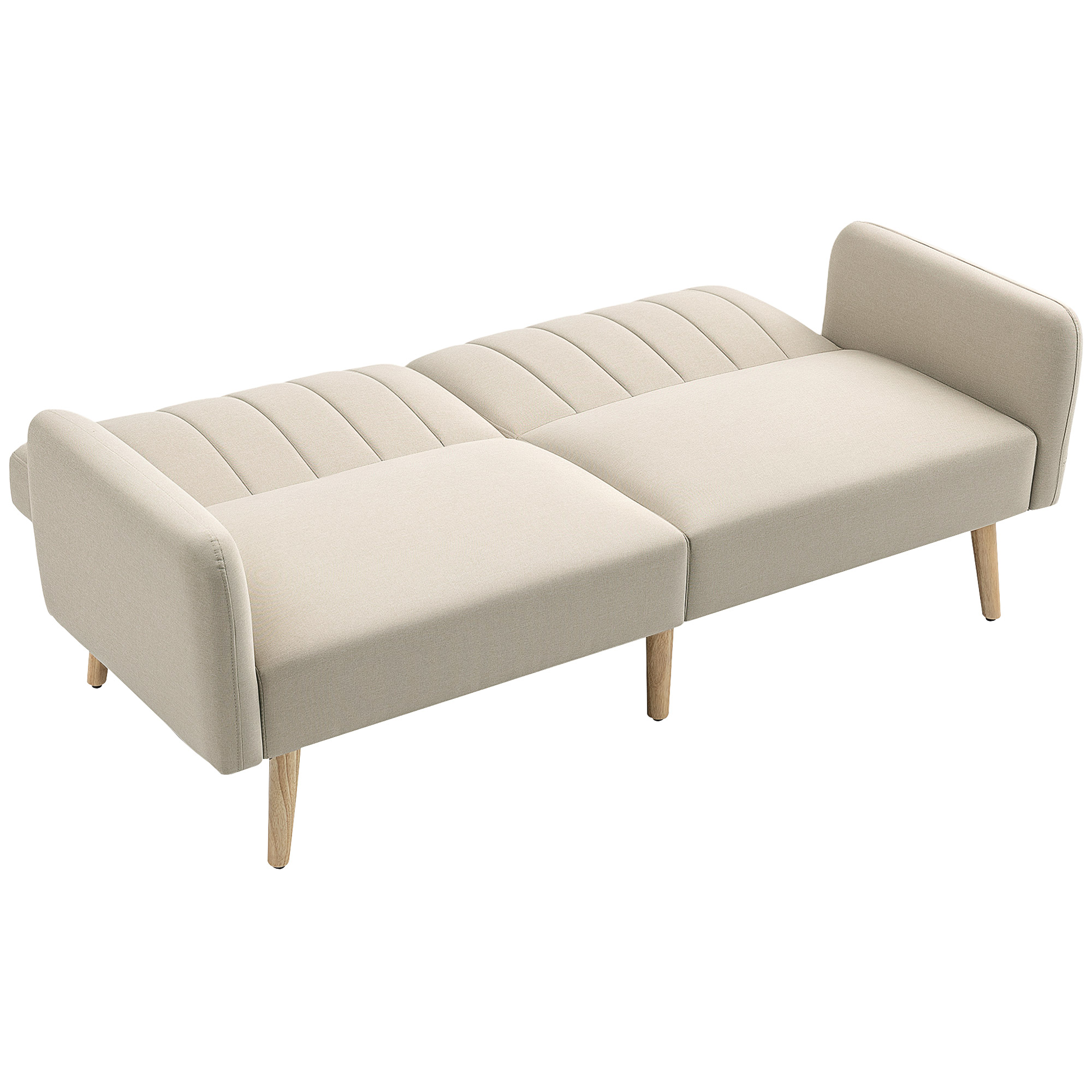 HOMCOM Schlafsofa 2-Sitzer skandinavisches Design, Verstellbare Rückenlehne in 3 Positionen, Holzbeine, Leinenstoff Beige