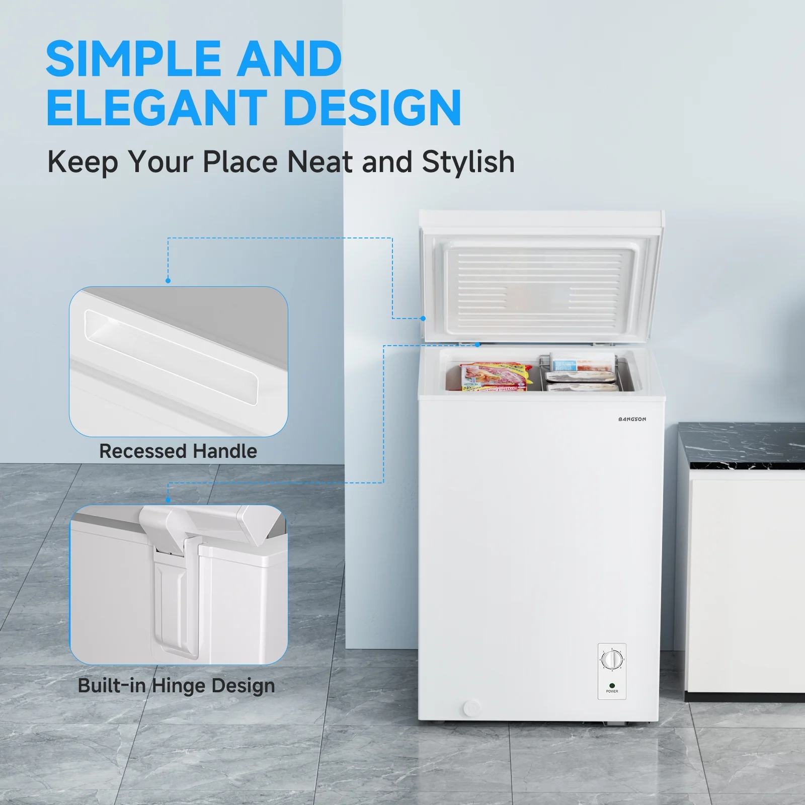 BANGSON 3.5 Cubic Feet Chest Freezer,Deep Freezer With Removable Basket,Adjustable Temperature for Home/Dorms/Apartment/Office