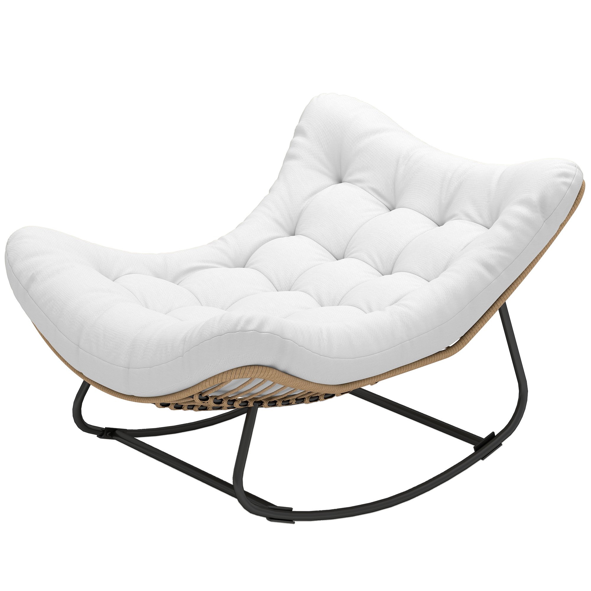 Outsunny Garten Schaukelstuhl Eiform mit gepolstertem Kissen 98 x 111 x 74 cm Creme