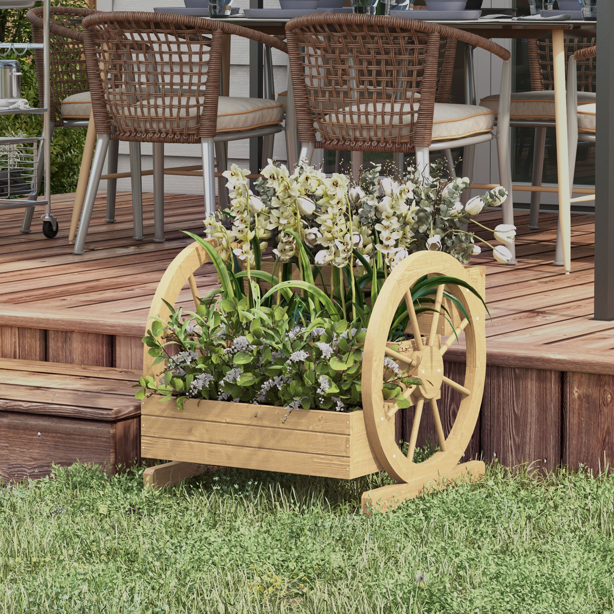 Outsunny Hochbeet auf Beinen quadratisch Gemüsegarten 3 Etagen mit 2 Leiterwagenrädern aus Kiefernholz, Maße 62L x 61B x 57H cm