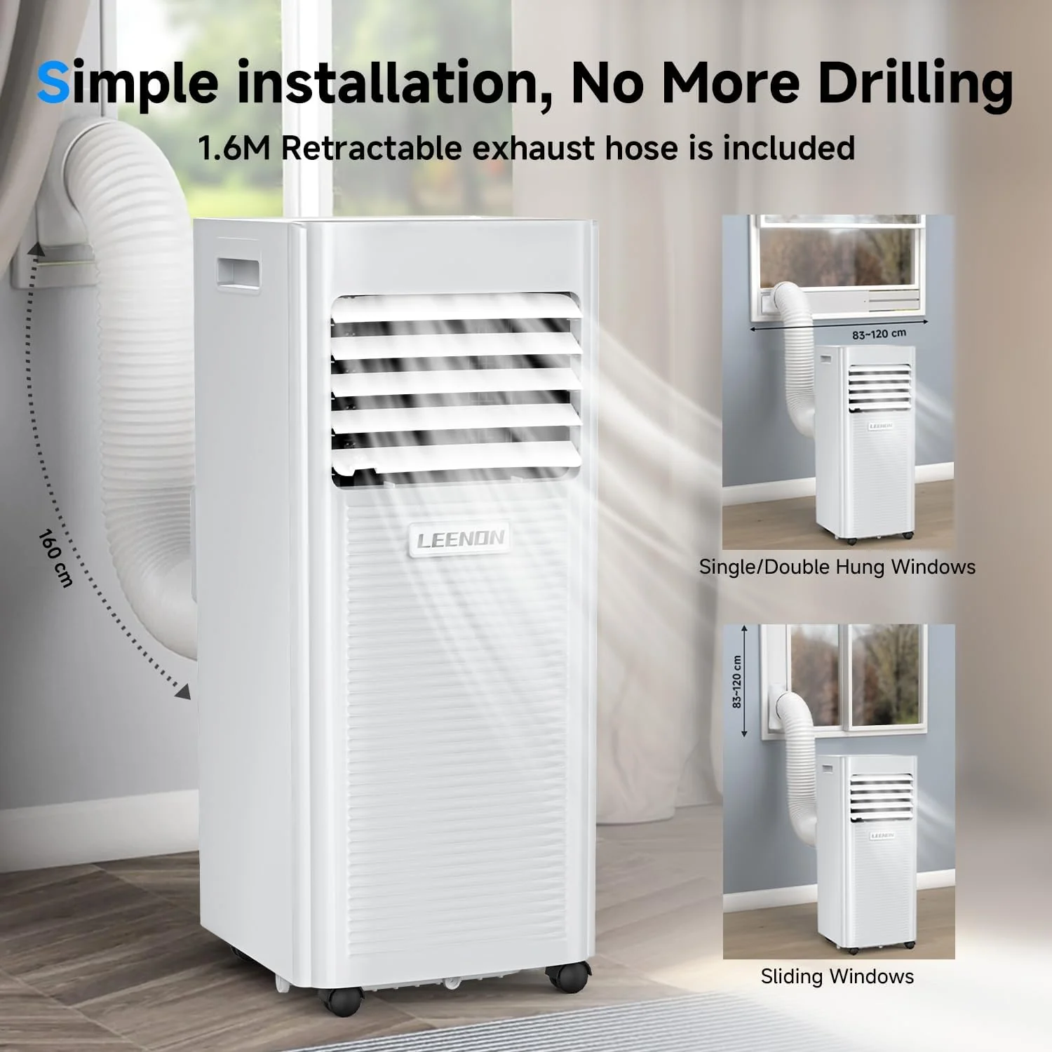 Klimaanlage Mobil 9000 BTU, LEENON Mobil Klimagerät 4 in 1 Kühlen Entfeuchten Ventilato& Schlafmodus, 2.6KW Mobile Klimaanlage mit Abluftschlauch, Fernbedienung/24h Time für Zuhause Bür bis zu 35 m²