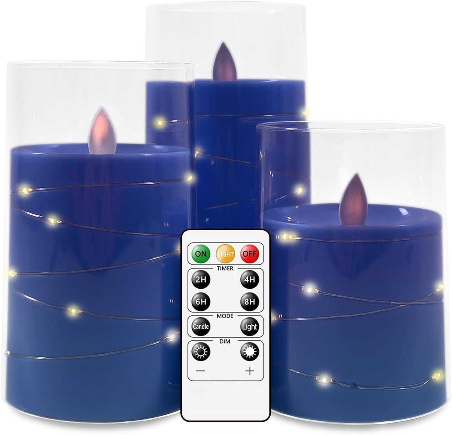 salipt Candele LED con Glass Effect, Fiamma Oscillante, Candela a Batteria Senza Fiamma con Timer e Telecomando, Candele Elettriche, Set di 3, Diametro 7.6 cm, Altezza 10.2 12.7 15.3 cm