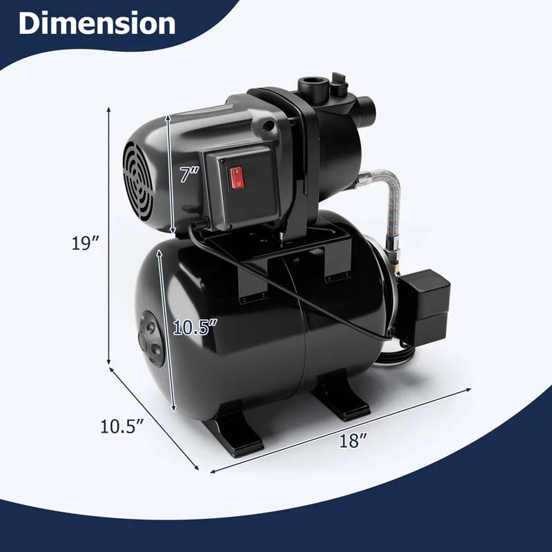 1200W 1.6HP Shallow Well Pump with Pressure Tank, 1000GPH Booster Water Pump Garden Farm Irrigation Jet Pump