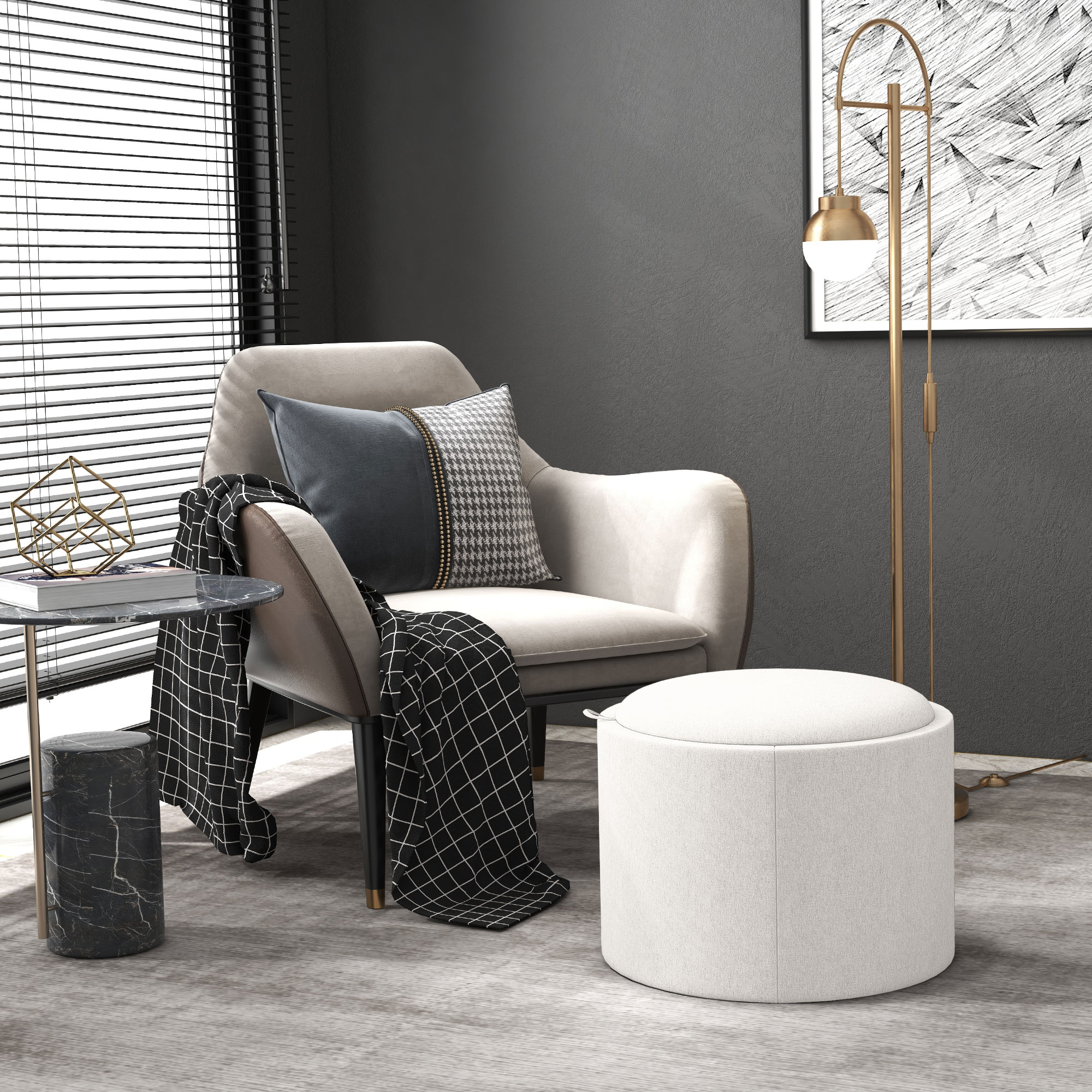 HOMCOM Hocker Polsterhocker, Leinen, versteckter Stauraum, umkehrbarer Deckel, 5 6cm x 56 cm x 42 cm, Creme + Natur