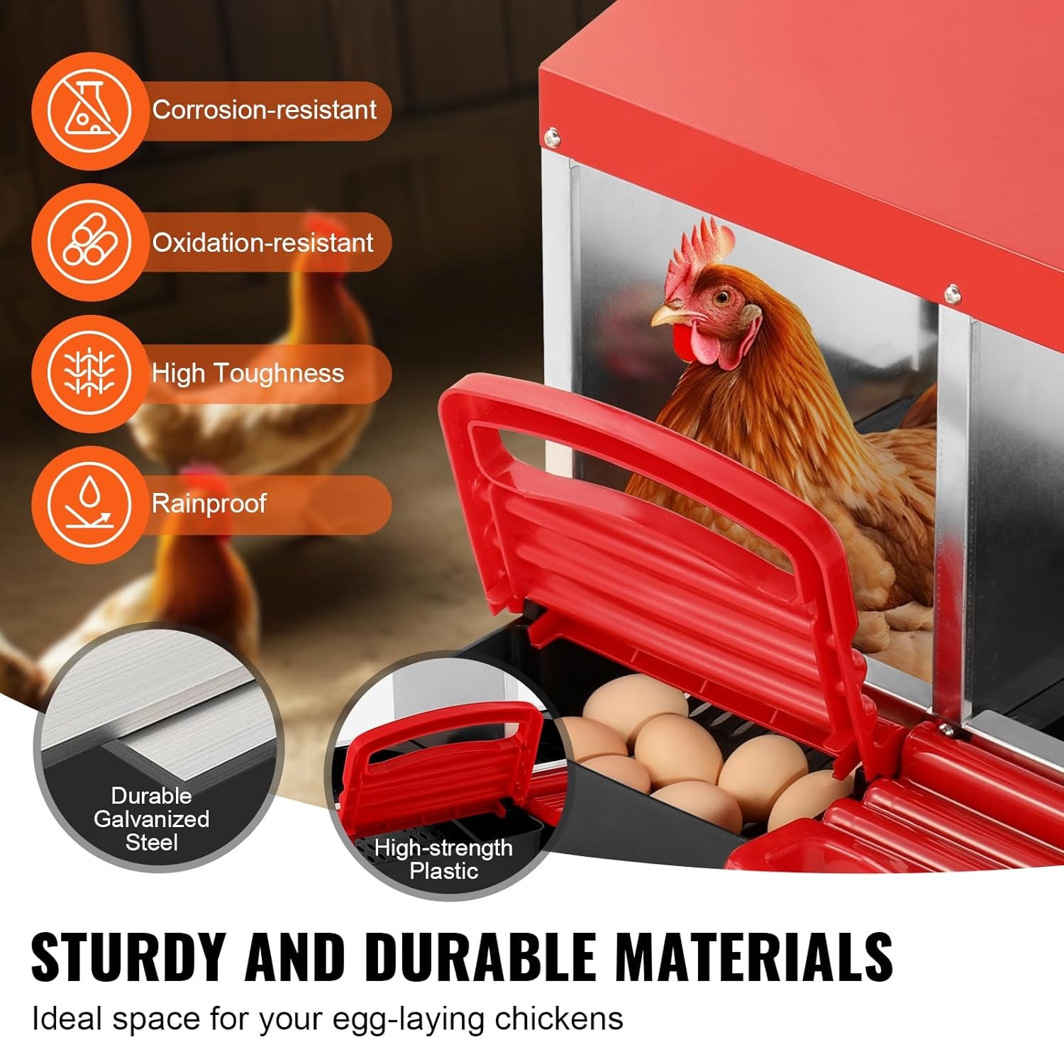 VEVOR Nido per Polli 796 x 525 x 475 mm Nido per Galline a 3 Scomparti, Stabile Resistente alla Corrosione, con Nidi Inclinati, Fori sul Fondo e Piattaforma di Riposo, Adatto a Diverse Razze di Polli