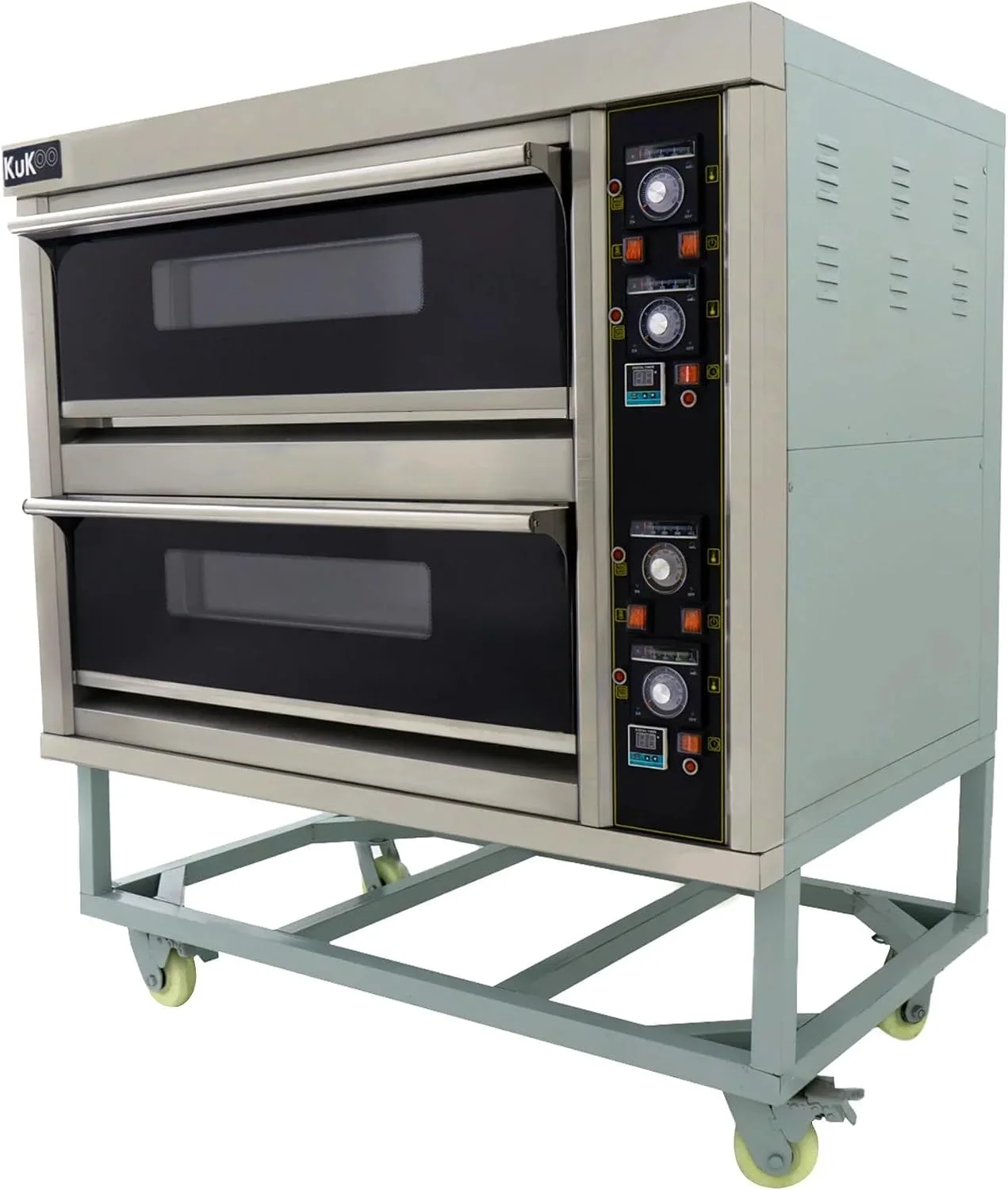 KuKoo Pizzaofen, 12 cm x 25 cm Pizzen, 25 cm, Edelstahl, Silber, Gastro elektrisch 2 Etagen 400 °C Edelstahl Steinofen