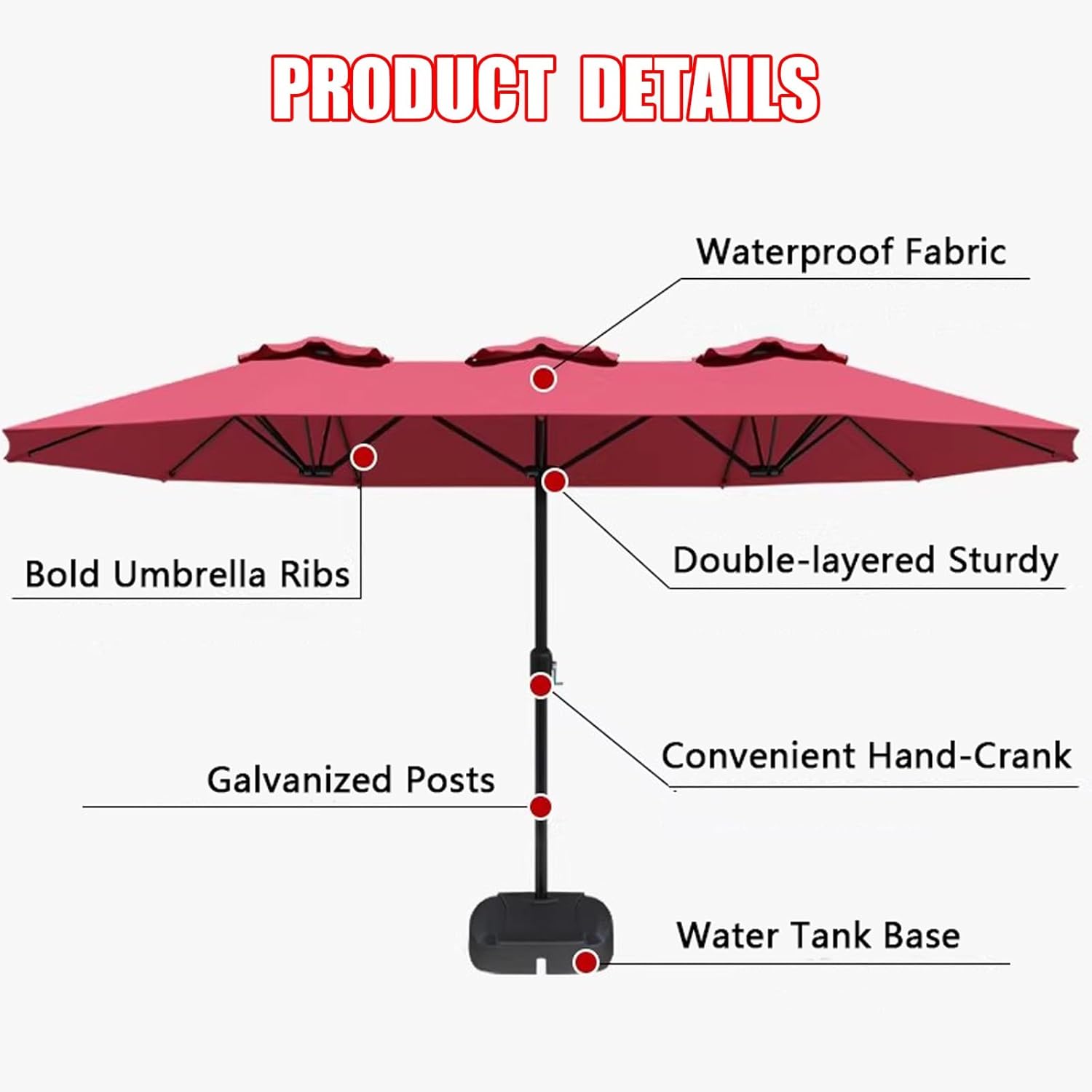Terrassenschirm Mit Sockel, 15 Fuß Außenschirm, Faltbares Und Tragbares Design, for Strand, Pool, Hinterhof Und Garten(Red,Small Base)