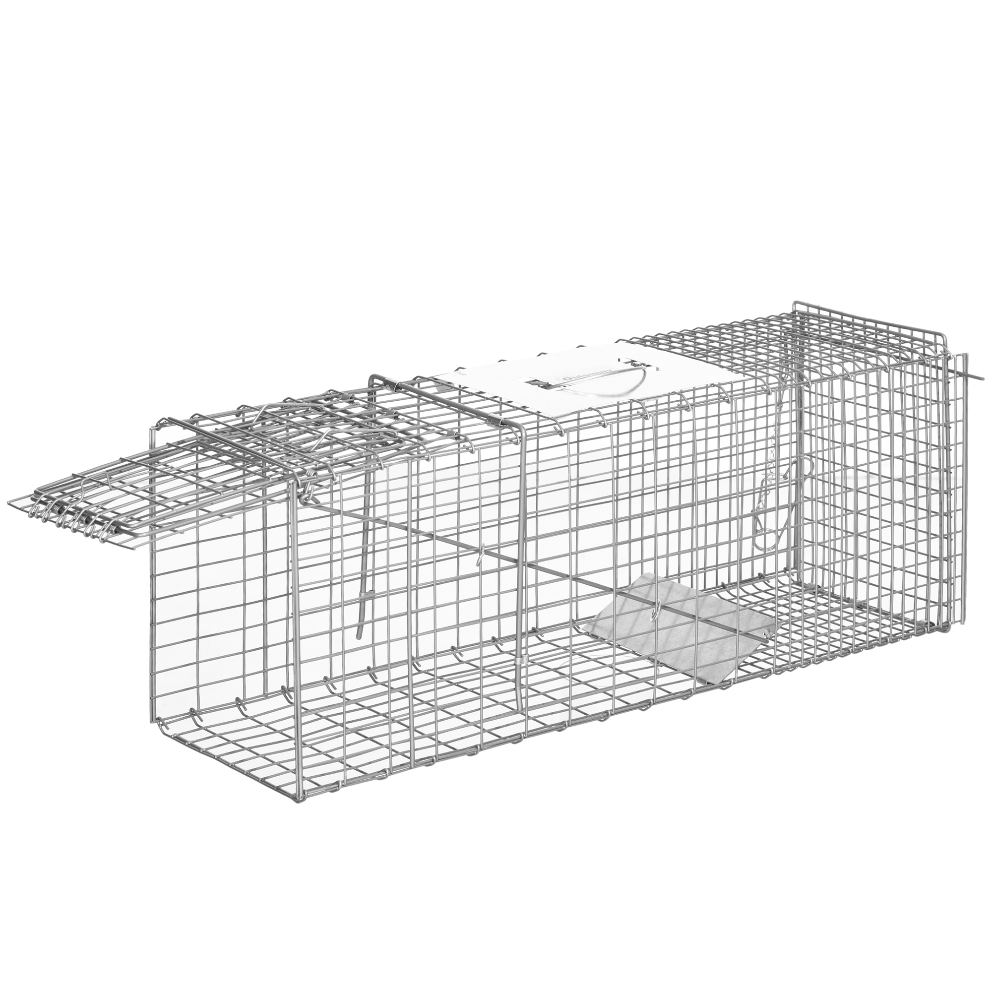 Outsunny Klappbarer Fangkäfig für kleine Tiere wie Ratten und Mäuse - 2 Türen Griff 81 x 26 x 34,5 cm Stahl silber