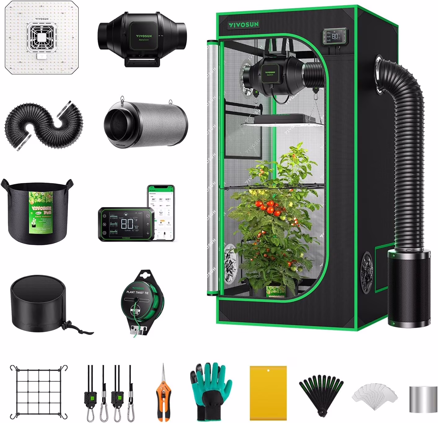 VIVOSUN GIY Smart Grow Tent System 2x2, WiFi-Integrated Grow Tent Kit, with Automate Ventilation and Circulation, Schedule Full Spectrum 100W LED Grow Light, and GrowHub E42A Controller