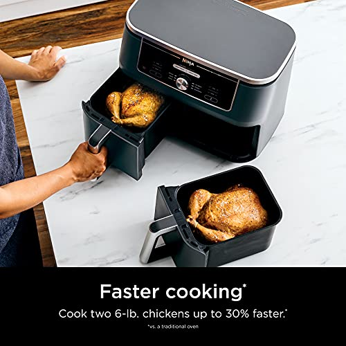 Ninja DZ401 Foodi 10 Quart 6 in 1 DualZone XL 2 Basket Air Fryer with 2 Independent Frying Baskets, Match Cook & Smart Finish to Roast, Broil, Dehydrate for Quick, Easy Family Sized Meals, Grey : Home & Kitchen