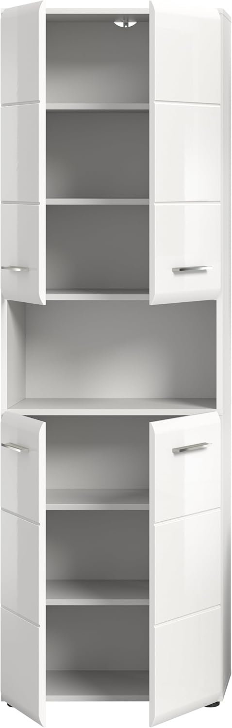 xonox.home - Hochschrank Ice 60x185x30 cm in Front weiß Hochglanz Tiefziehfront Korpus weiß - breiter Badhochschrank - stilvoll und funktional