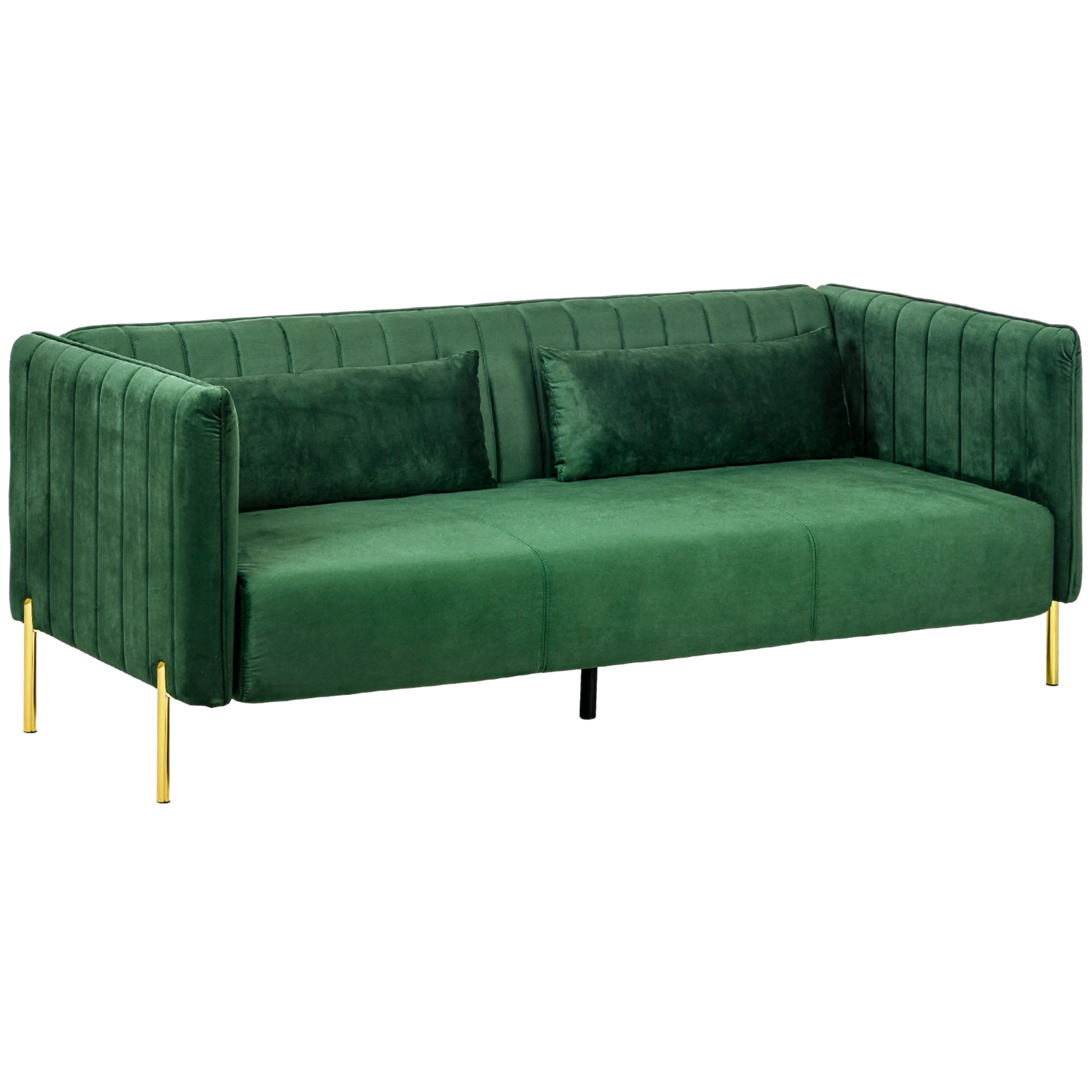 3-zitsbank, inclusief 2 kussens, fluwelen look, retro design, afneembare hoes, 195 cm x 88 cm x 76 cm groen
