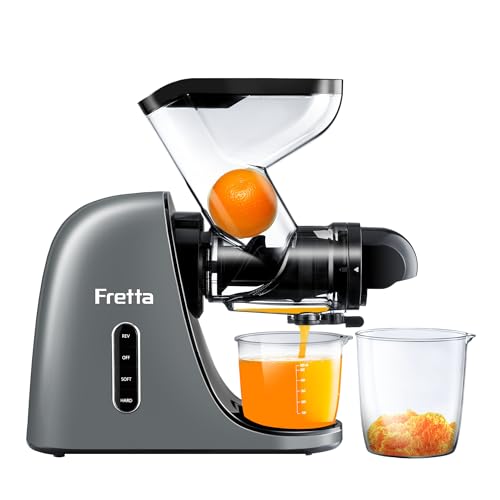 Fretta Cold Press Juicer,Juicer Machines Vegetable and Fruit with 3'' Feeding Chute, Masticating Slow Juicer, Juice Extractor, Juicer Squeezer Easy to Clean,2 Speed, BPA Free, 200W (Cool Grey): Home & Kitchen