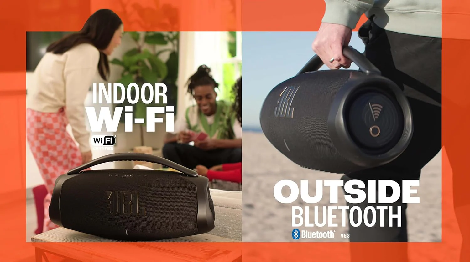 JBL Boombox 3 Wifi C Draadloze speaker met Bluetooth en wifi C Compatibel met de JBL One app C 24 uur afspeeltijd C Water- en stofdicht C Gentegreerde powerbank C Zwart