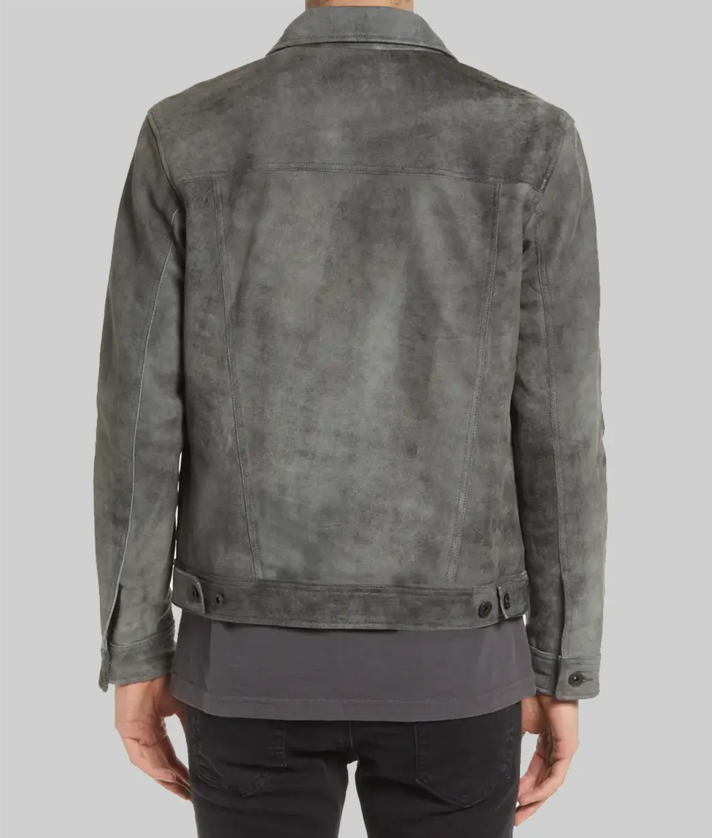 Elliott Distressed Gray Suede Trucker Jacket
