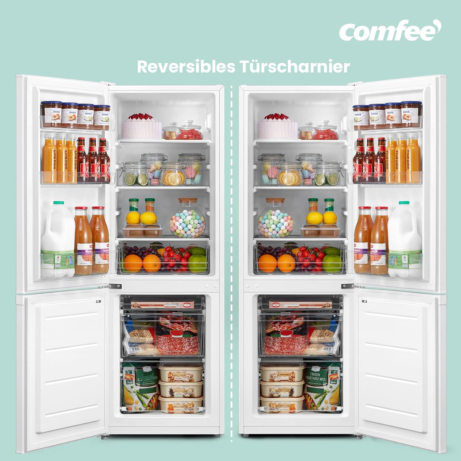 Comfee RCB169DK2(E) Fridge/Freezer Combination, 150 cm Height, Low Frost, Adjustable Fridge Temperature, LED Light, 195 kWh per Year, Fridge Capacity 115 L, 59 L Freezer, Black