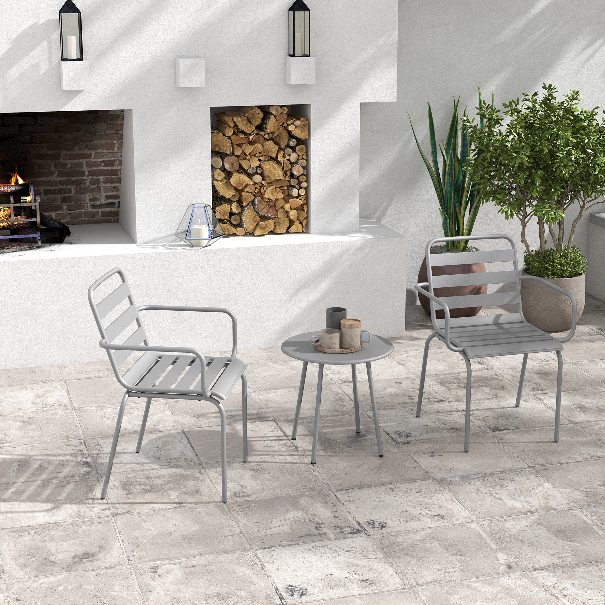 Outsunny 3teiliges Bistro-Set Balkonbistro-Set 2er-Bistroset, klappbar, modernes Desing, 51 x 58 x 78 cm, Hellgrau