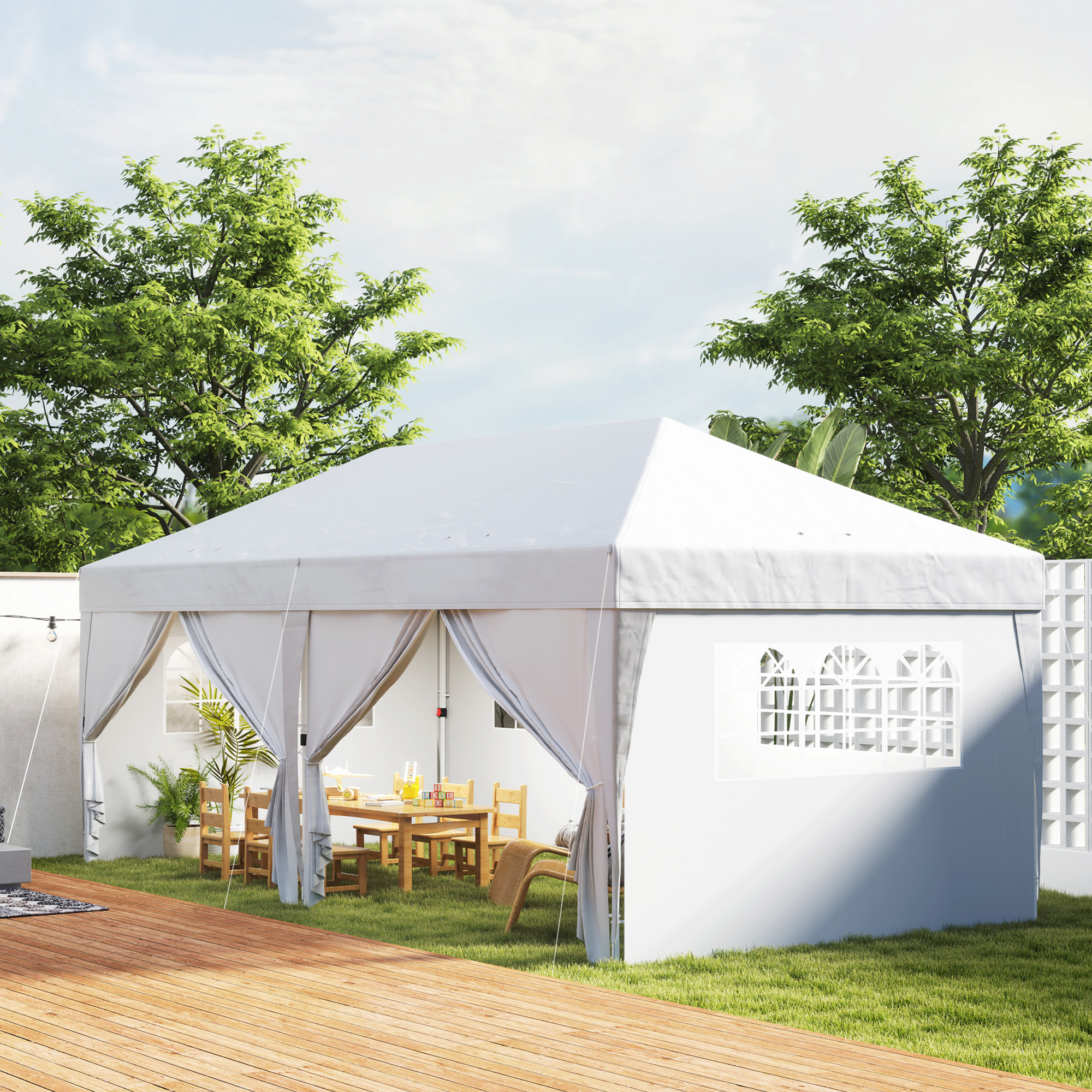 Outsunny Gartenpavillon Outdoor Faltpavillon 3 x 6 m mit 6 Seitenwänden, inkl. Transporttasche, Weiß