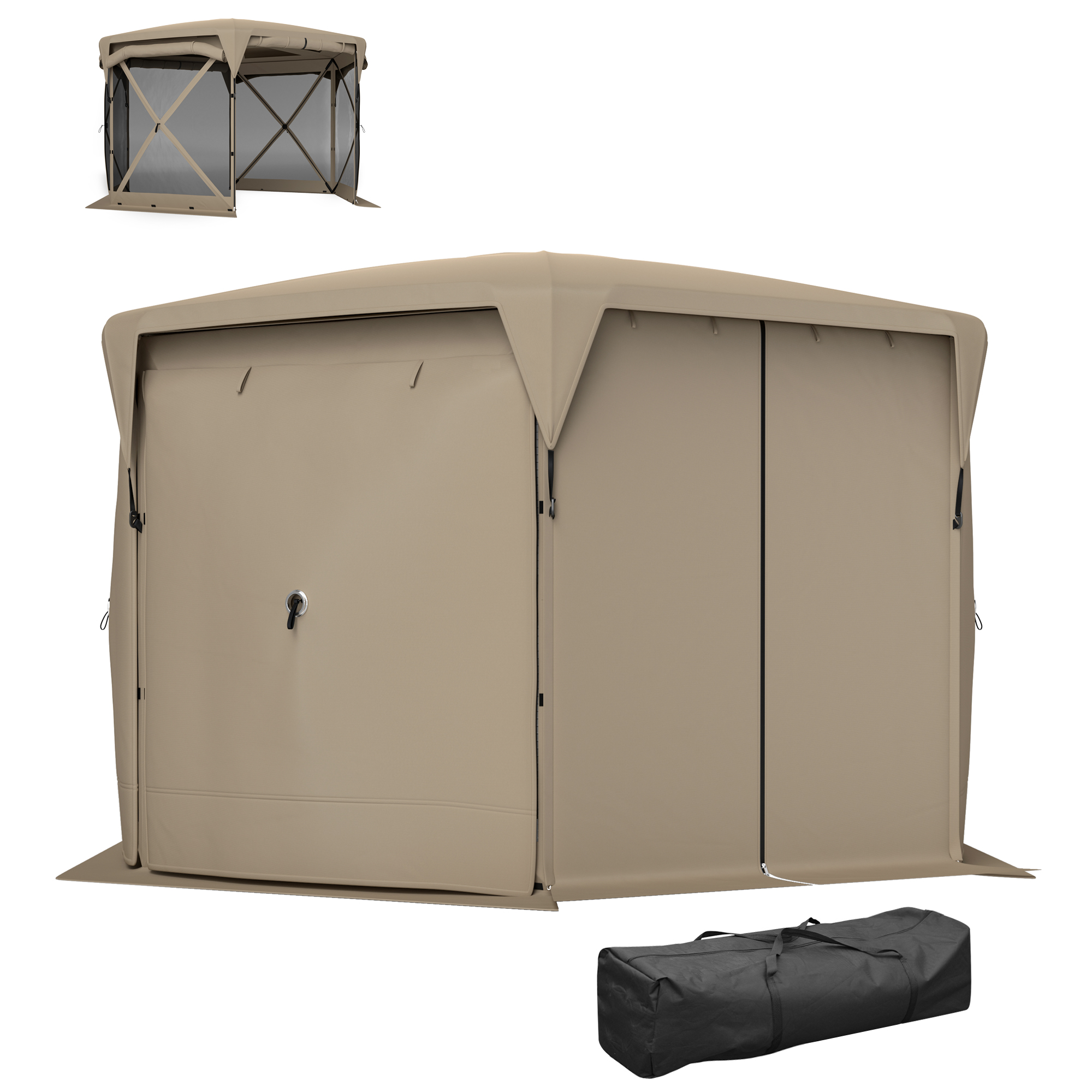 Outsunny 3 x 3,5 Pop-up-Gartenzelt mit UPF30+ Schutz, Netzwände, Tragetasche, für Gartenpartys, Camping, Khaki