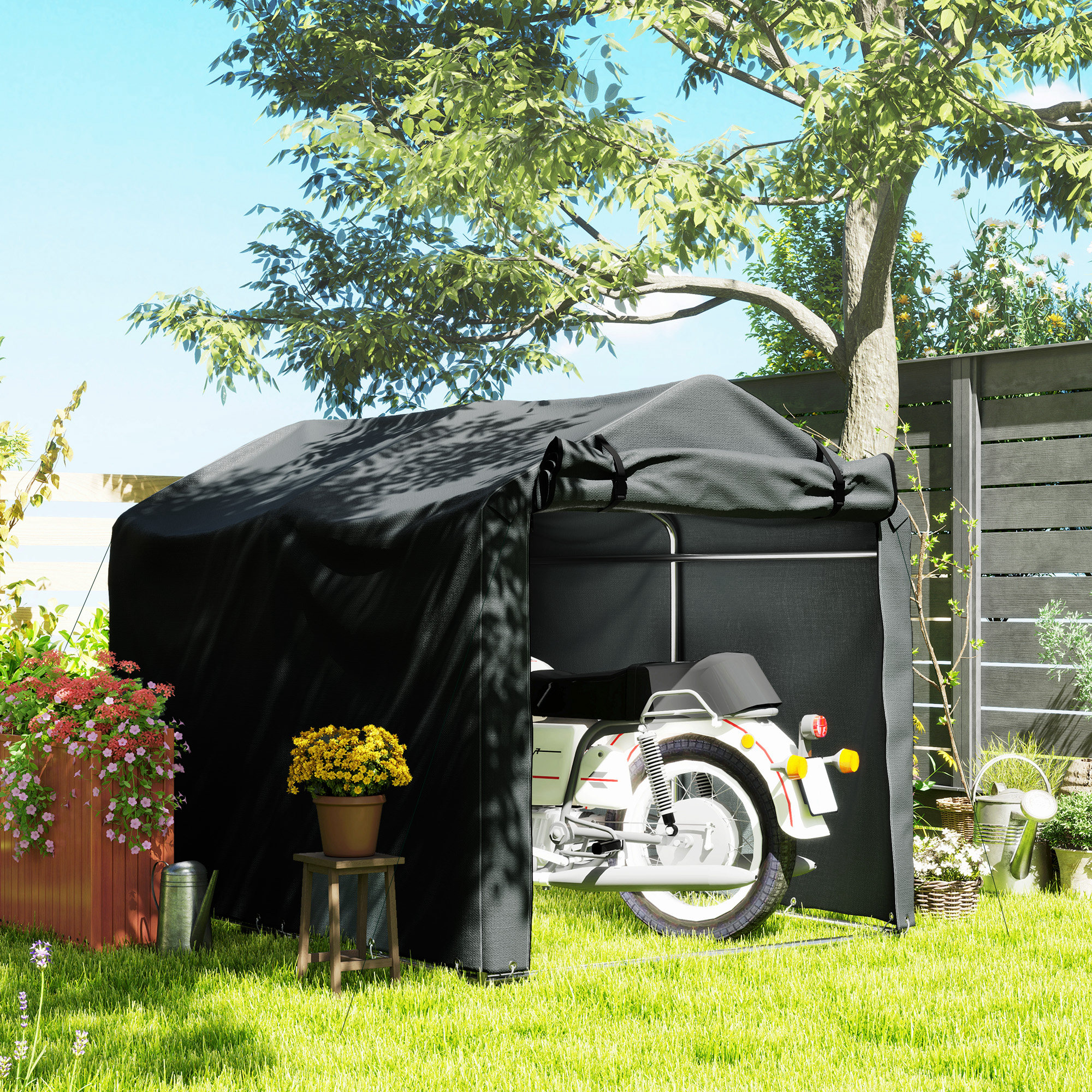 Outsunny Garagenzelt, wasserdicht Zeltgarage mit Tür, UV-beständig 220 x 157 x 165 cm Dunkelgrau